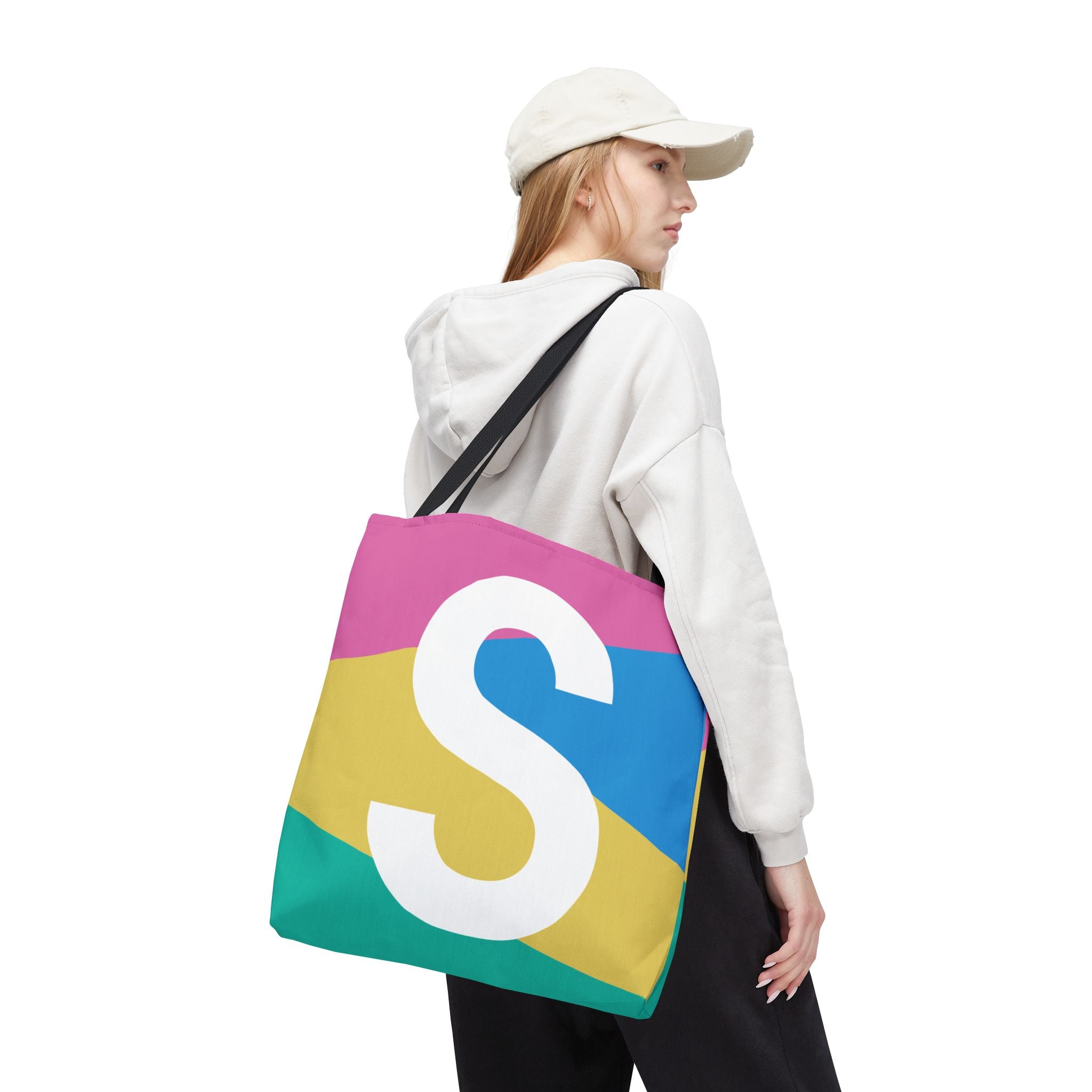 Monogram 'S' Colorblock Tote Bag — Personalized Initial S Shoulder Tote