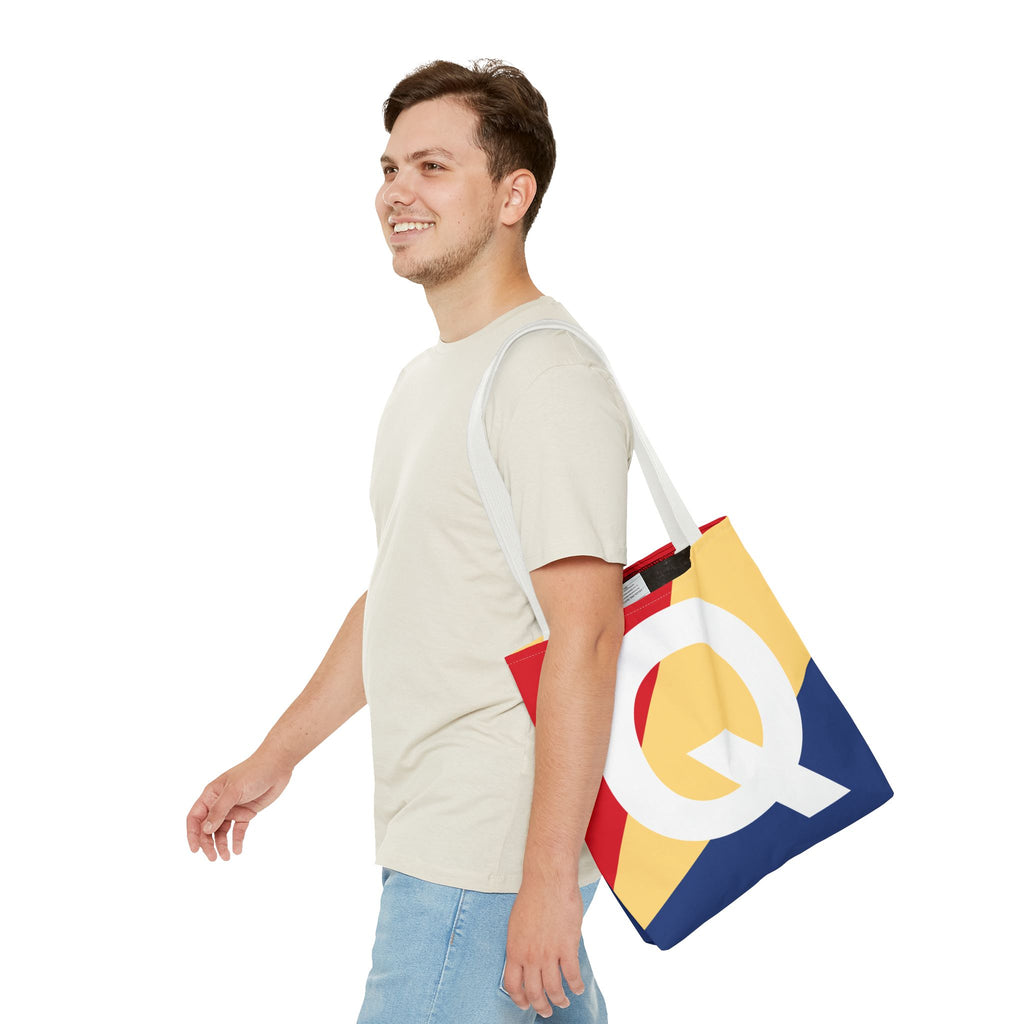 Monogram 'Q' Colorblock Tote Bag — Personalized Initial Q Shoulder Tote
