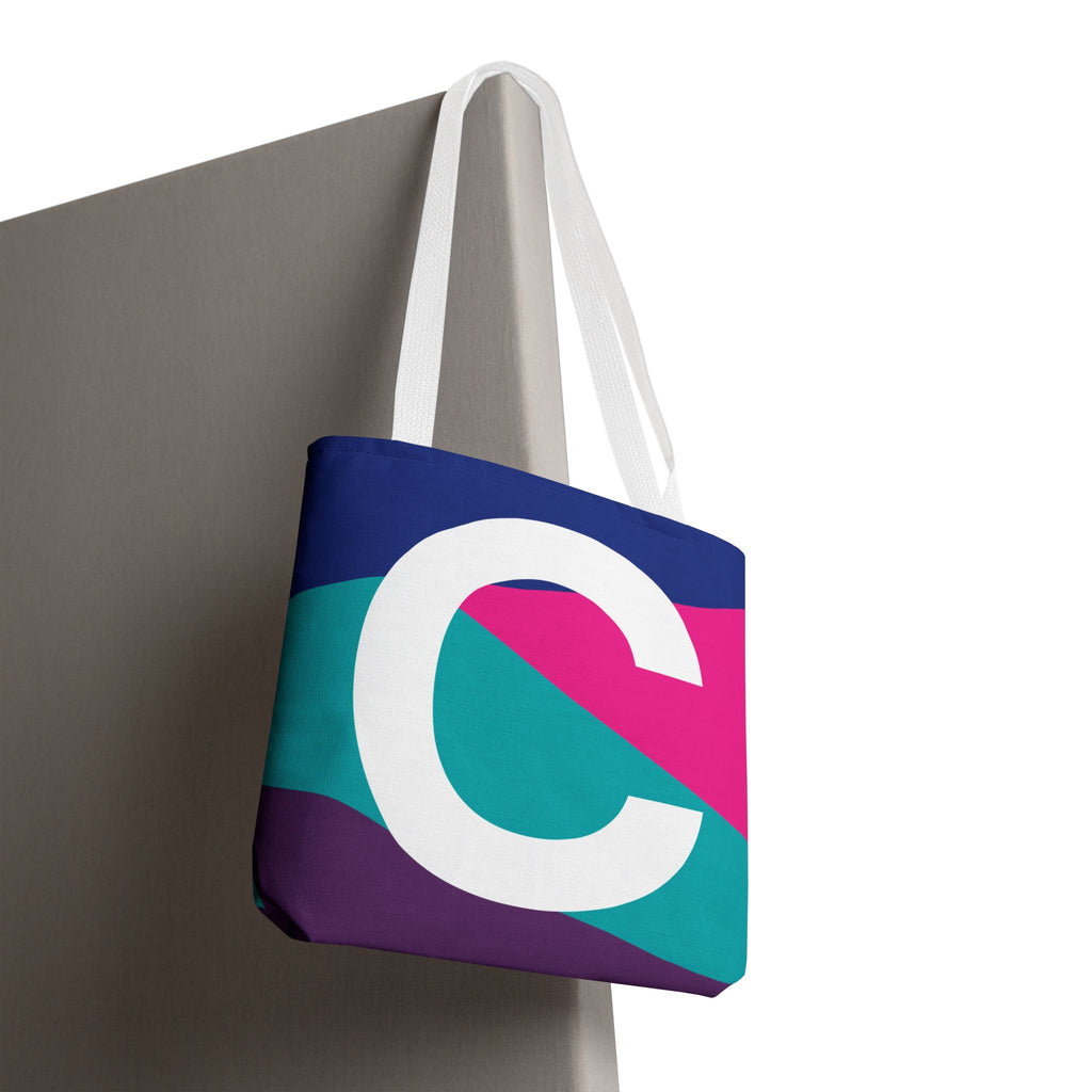 Monogram 'C' Colorblock Tote Bag — Personalized Initial C Shoulder Tote