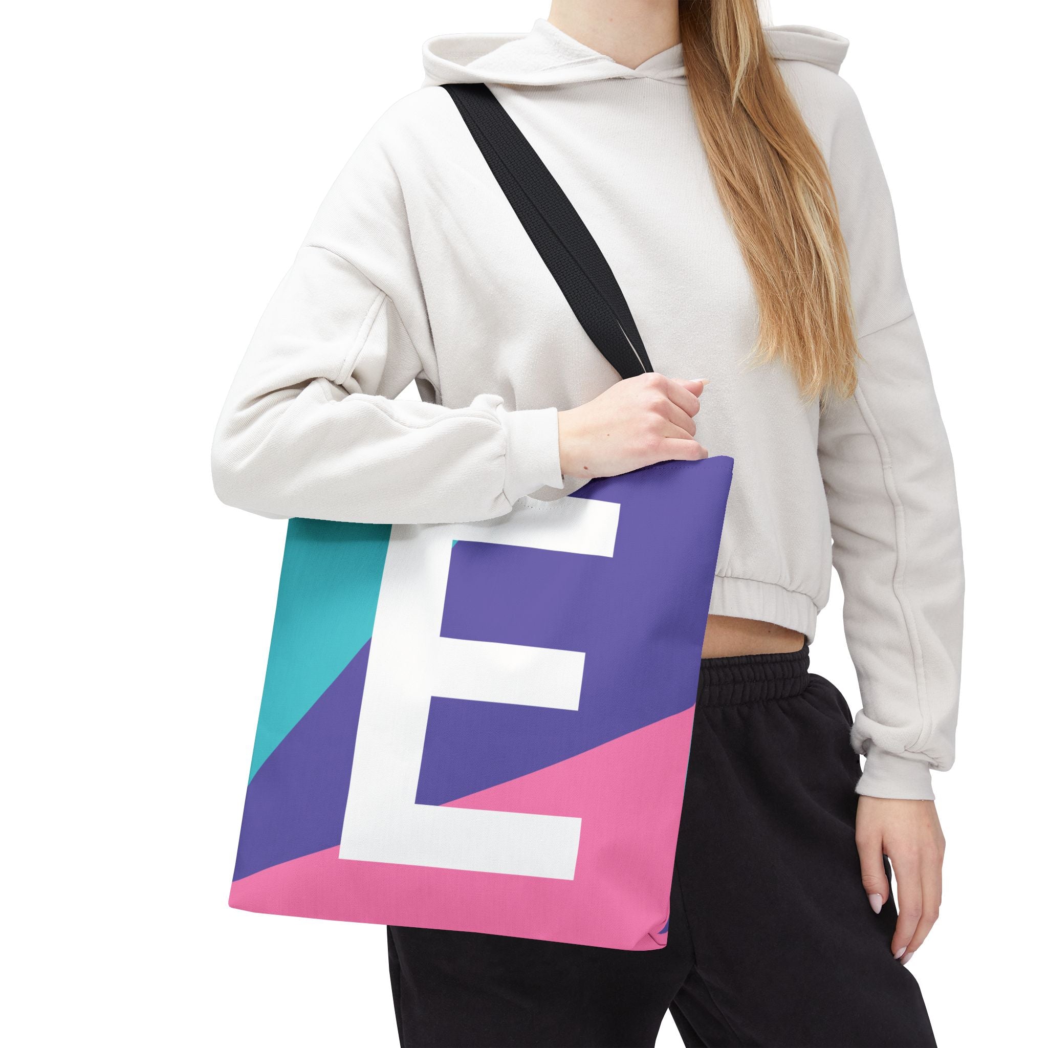 Monogram 'E' Colorblock Tote Bag — Personalized Initial E Shoulder Tote