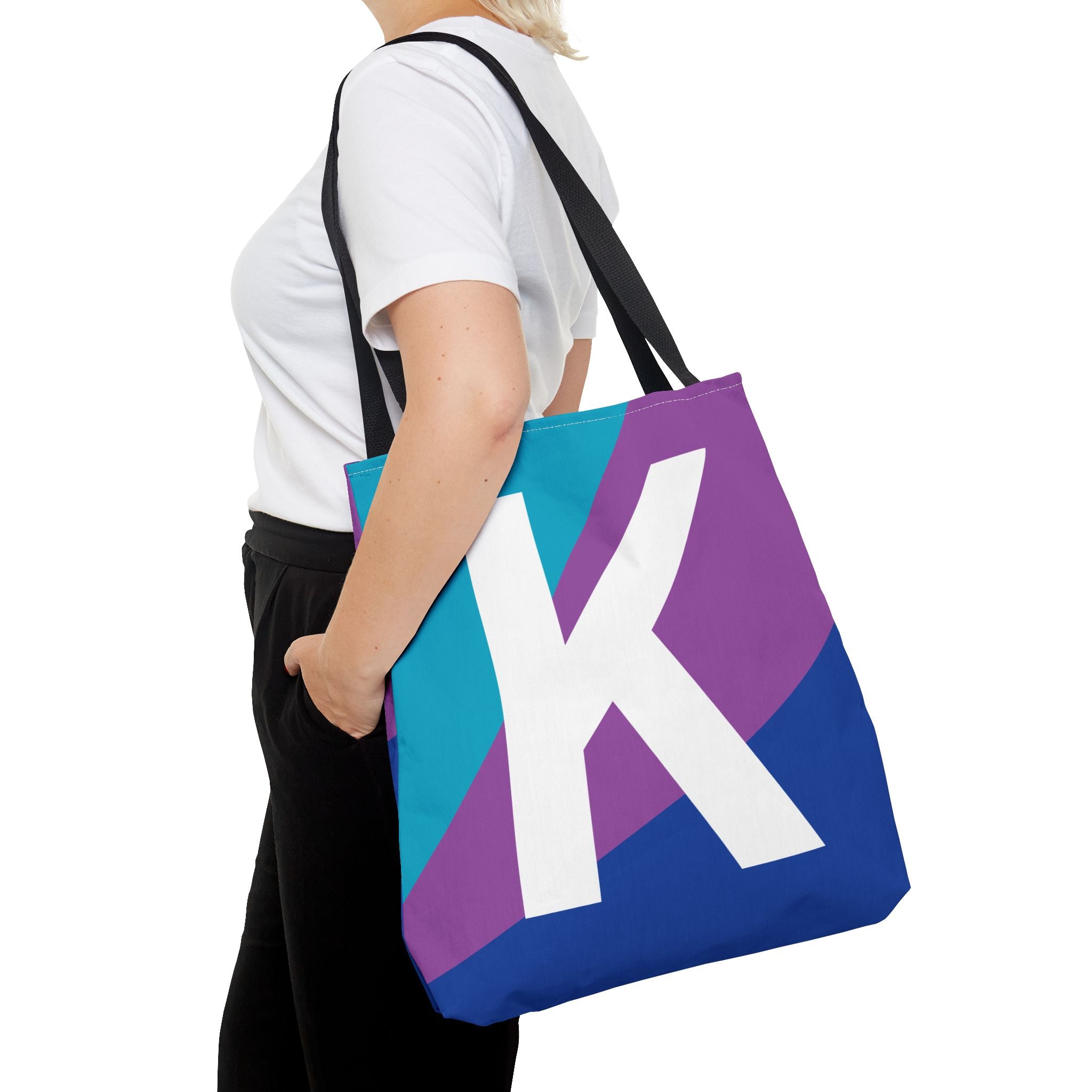 Monogram 'K' Colorblock Tote Bag — Personalized Initial K Shoulder Tote