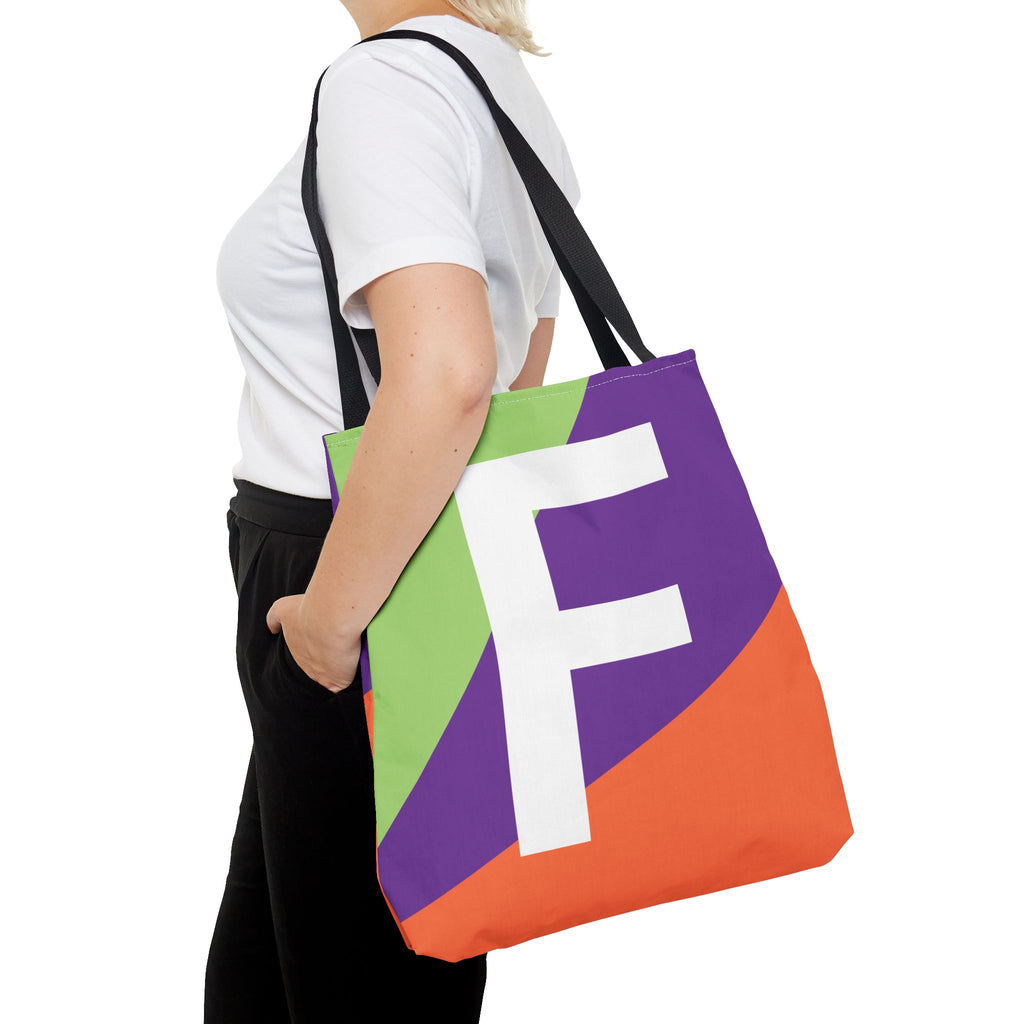 Monogram 'F' Colorblock Tote Bag — Personalized Initial F Shoulder Tote