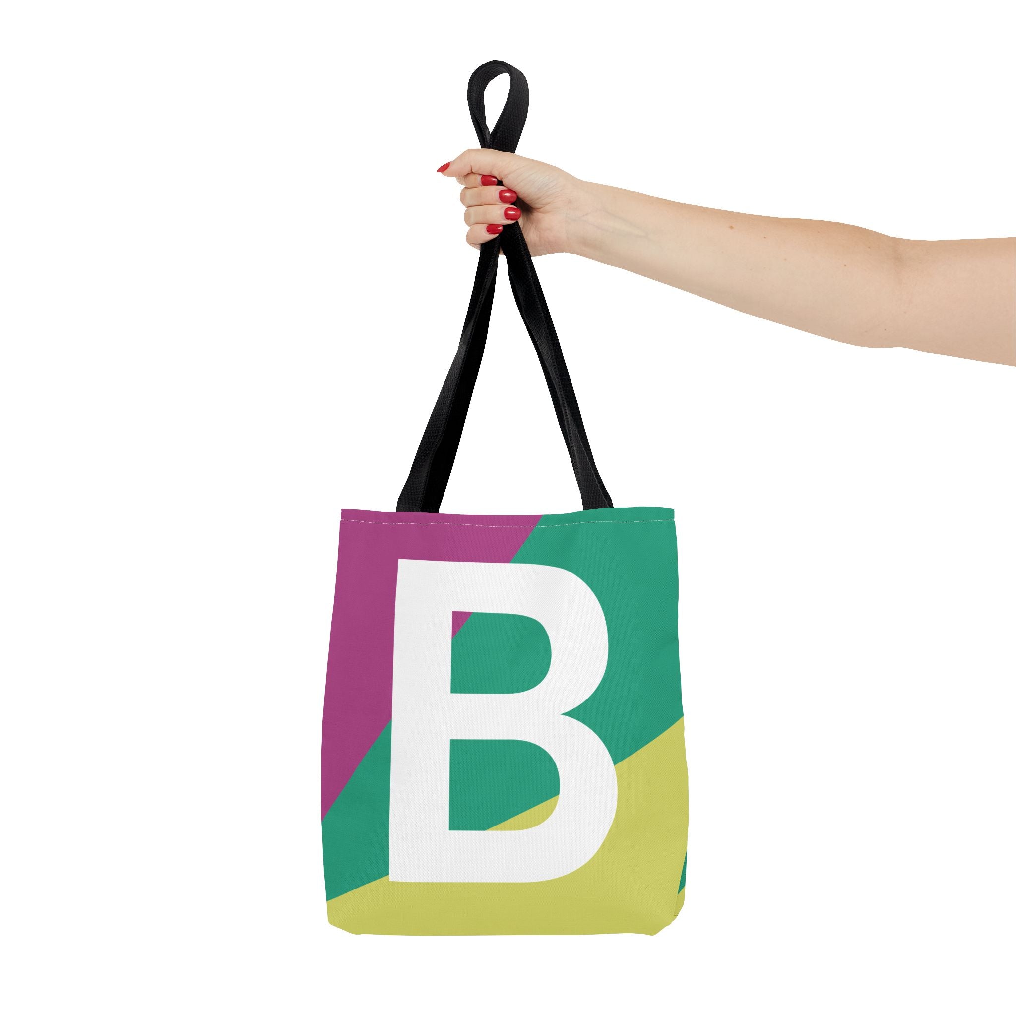 Monogram 'B' Colorblock Tote Bag — Personalized Initial B Shoulder Tote