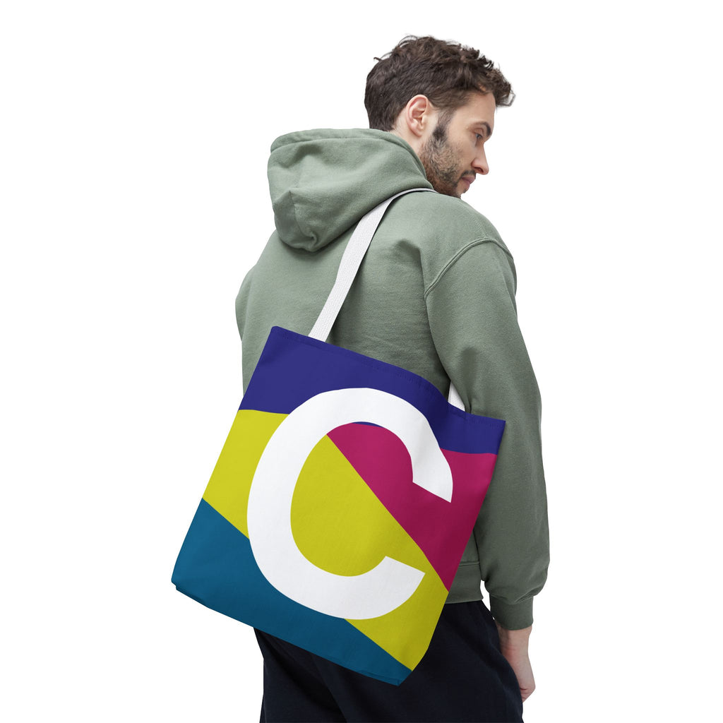 Monogram 'C' Colorblock Tote Bag — Personalized Initial C Shoulder Tote
