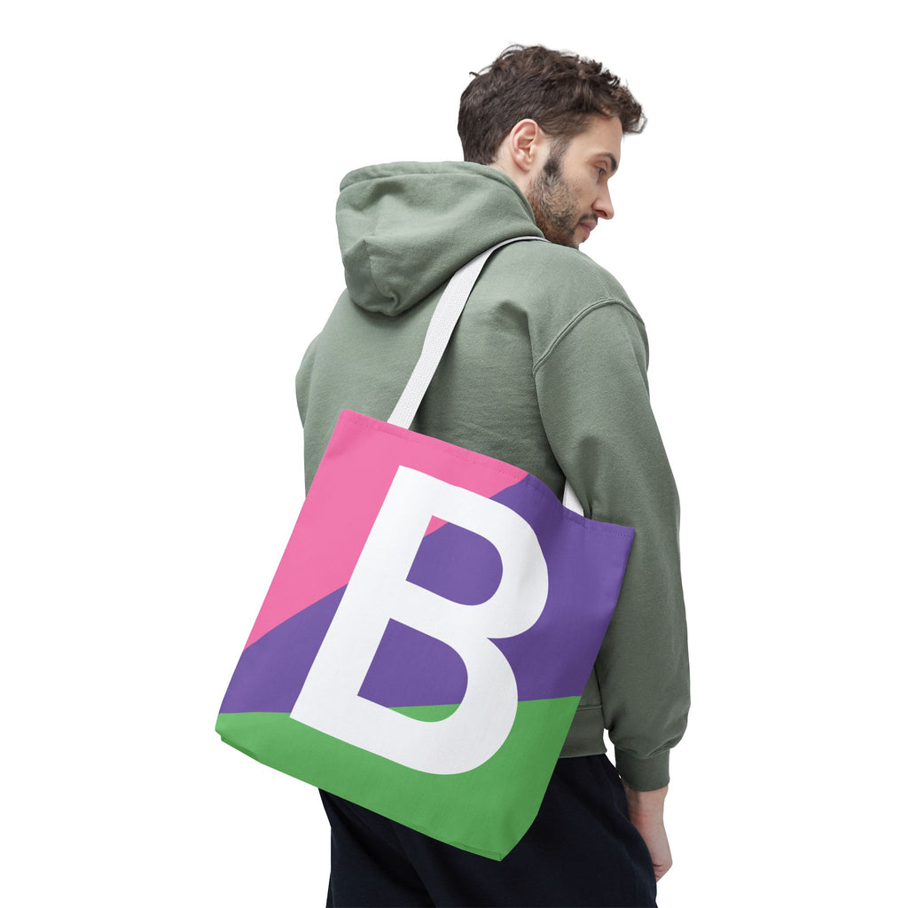 Monogram 'B' Colorblock Tote Bag — Personalized Initial B Shoulder Tote