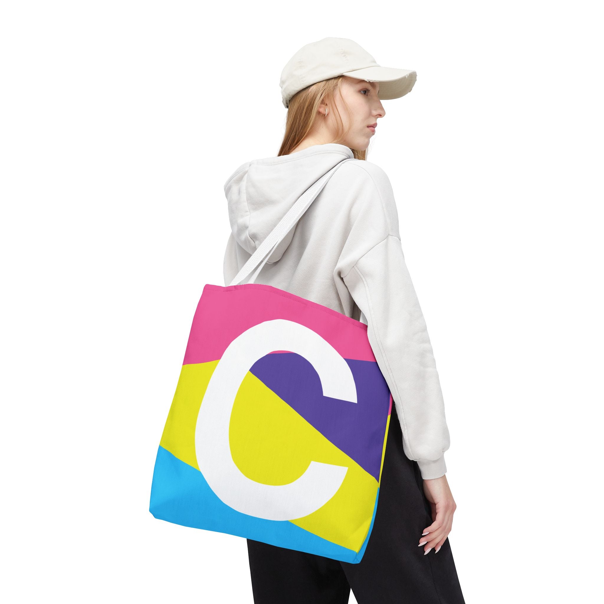 Monogram 'C' Colorblock Tote Bag — Personalized Initial C Shoulder Tote