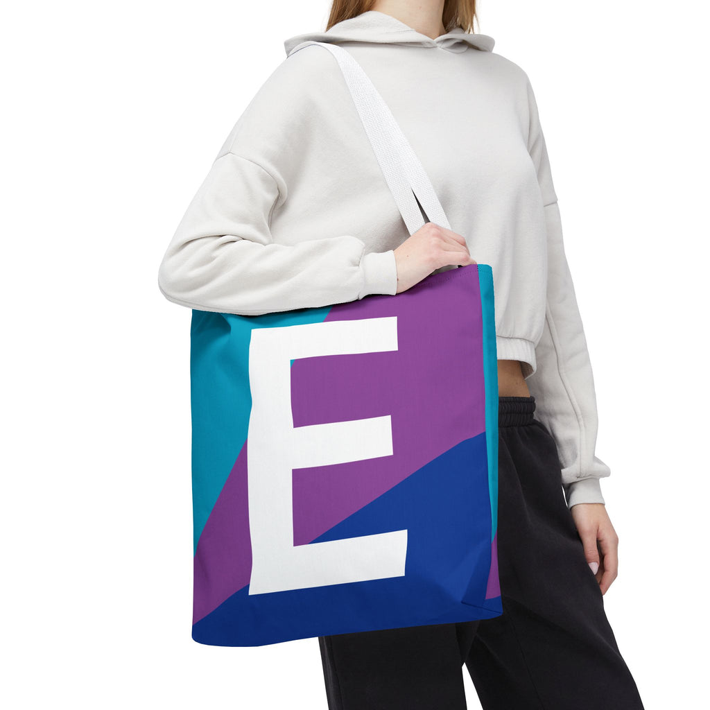 Monogram 'E' Colorblock Tote Bag — Personalized Initial E Shoulder Tote
