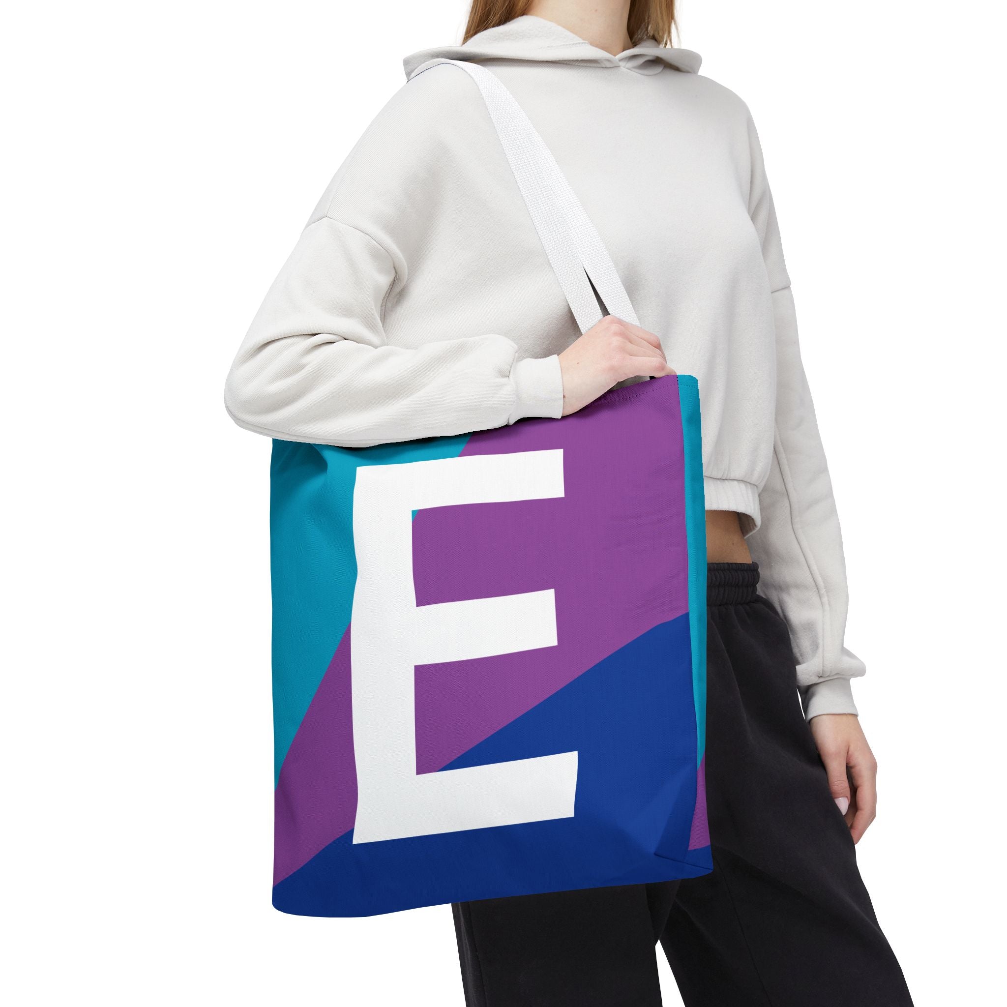 Monogram 'E' Colorblock Tote Bag — Personalized Initial E Shoulder Tote
