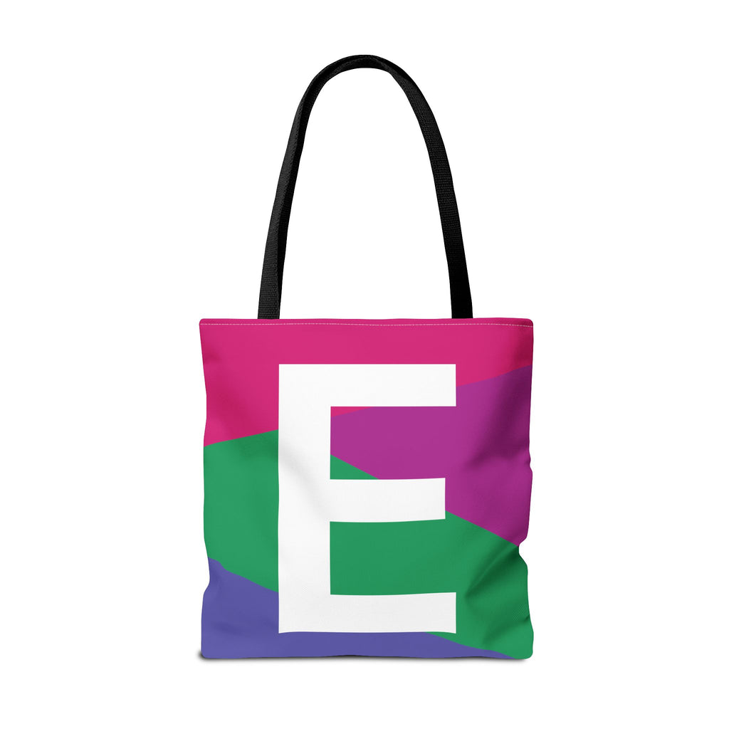 Monogram 'E' Colorblock Tote Bag — Personalized Initial E Shoulder Tote
