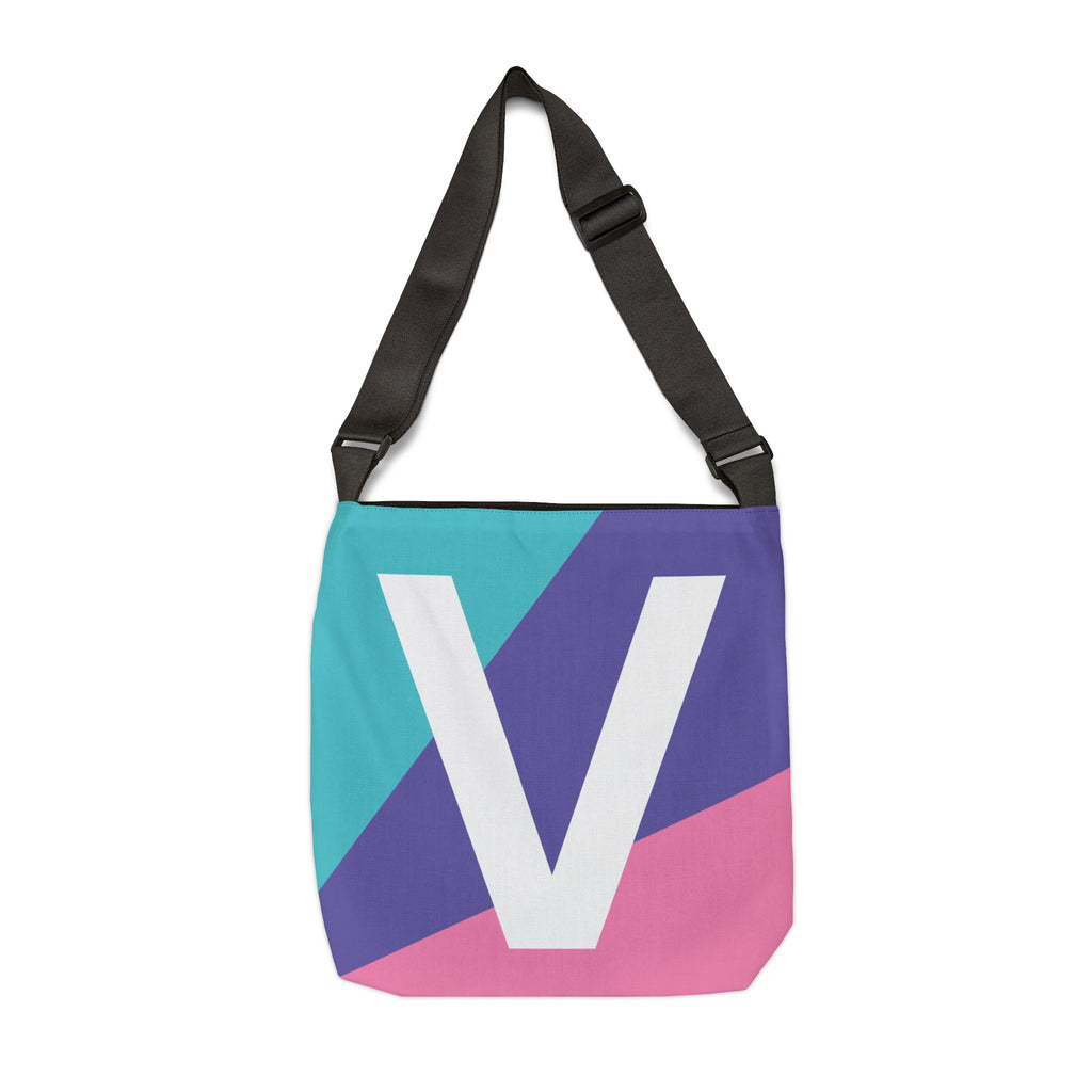 Initial Letter 'V' Colorblock Adjustable Tote Bag — Monogram Alphabet Shoulder Bag