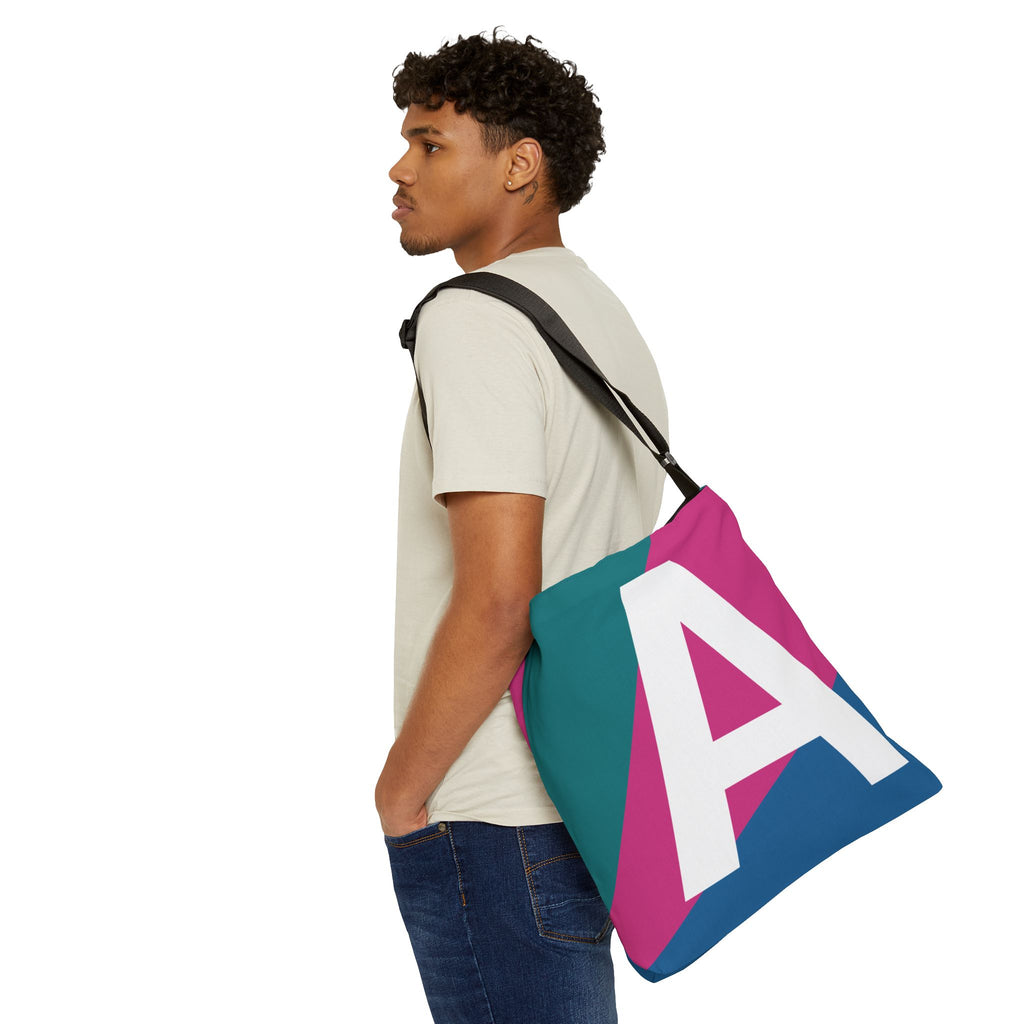 Initial Letter 'A' Colorblock Adjustable Tote Bag — Monogram Alphabet Shoulder Bag