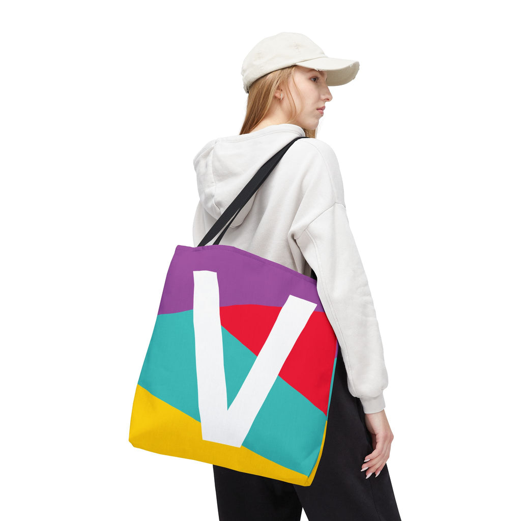 Monogram 'V' Colorblock Tote Bag — Personalized Initial V Shoulder Tote