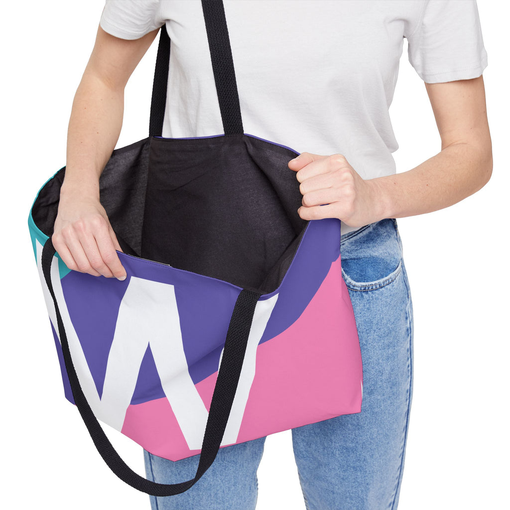 Personalized 'W' Colorblock Tote Bag — Monogram Weekender Tote