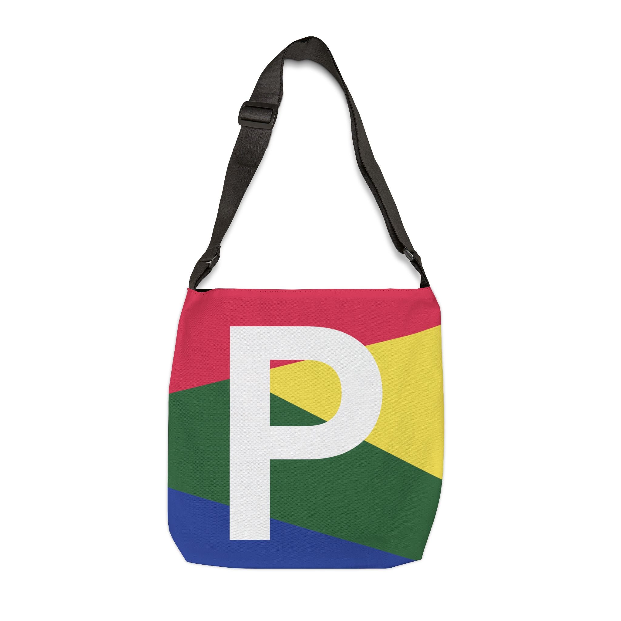 Initial Letter 'P' Colorblock Adjustable Tote Bag — Monogram Alphabet Shoulder Bag