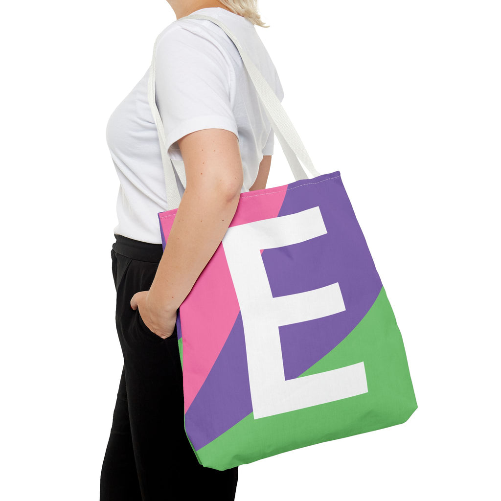 Monogram 'E' Colorblock Tote Bag — Personalized Initial E Shoulder Tote