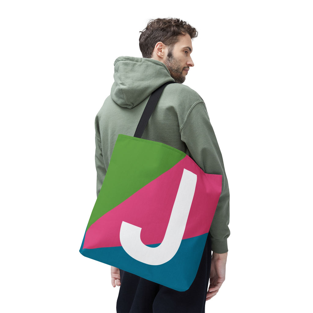 Monogram 'J' Colorblock Tote Bag — Personalized Initial J Shoulder Tote