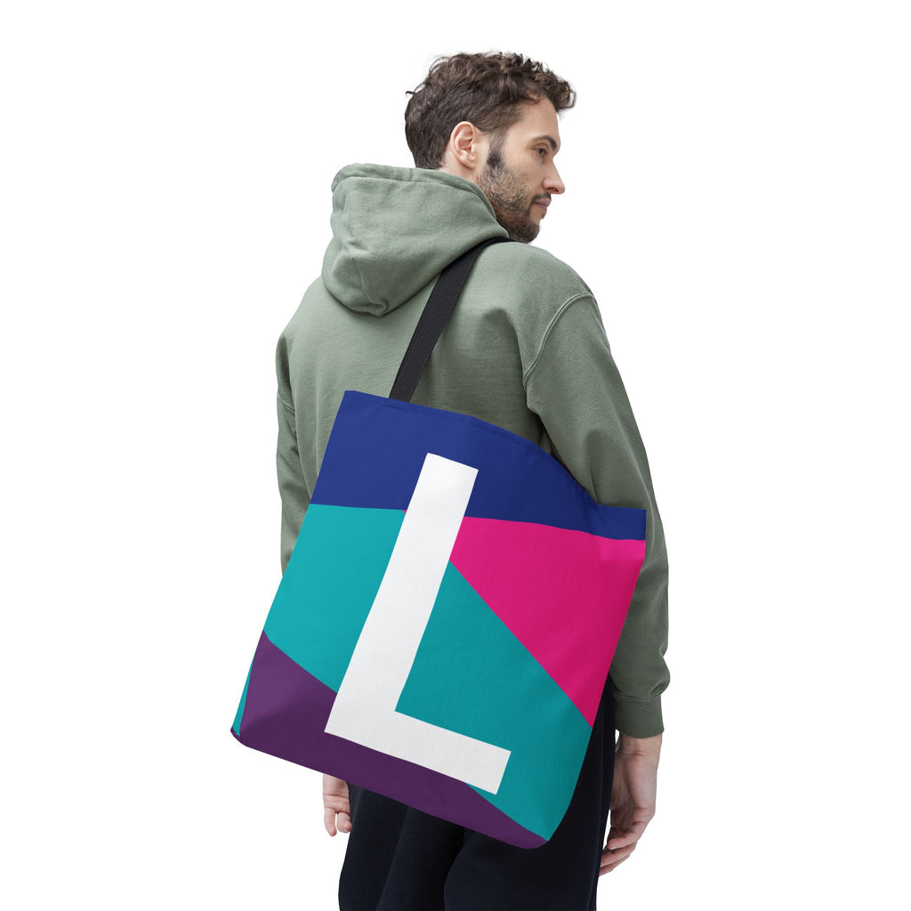 Monogram 'L' Colorblock Tote Bag — Personalized Initial L Shoulder Tote