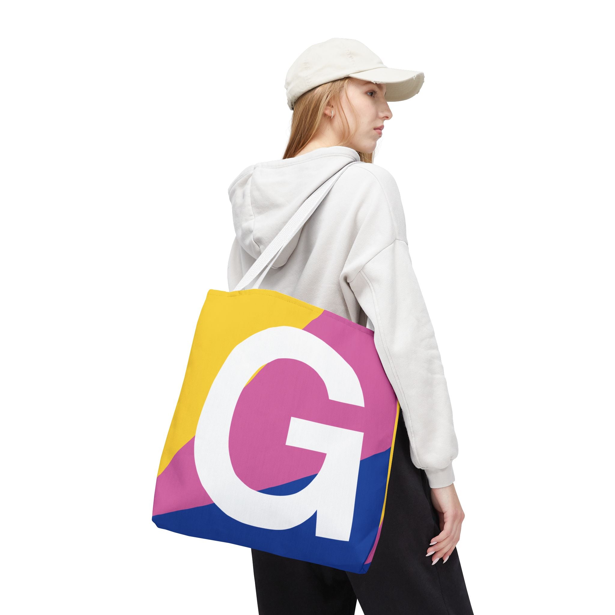 Monogram 'G' Colorblock Tote Bag — Personalized Initial G Shoulder Tote