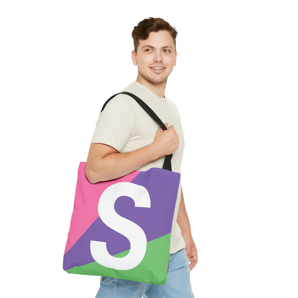 Monogram 'S' Colorblock Tote Bag — Personalized Initial S Shoulder Tote
