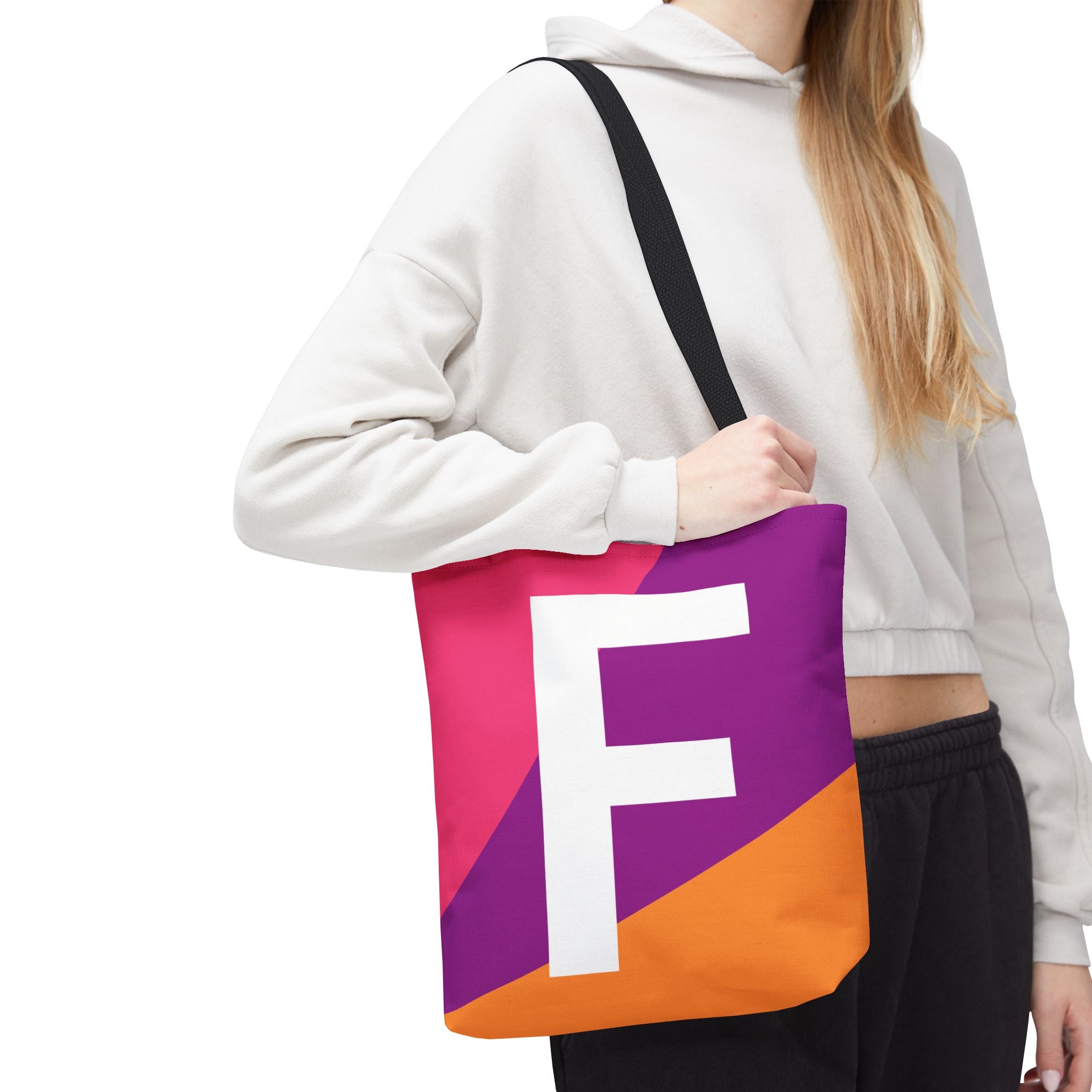Monogram 'F' Colorblock Tote Bag — Personalized Initial F Shoulder Tote