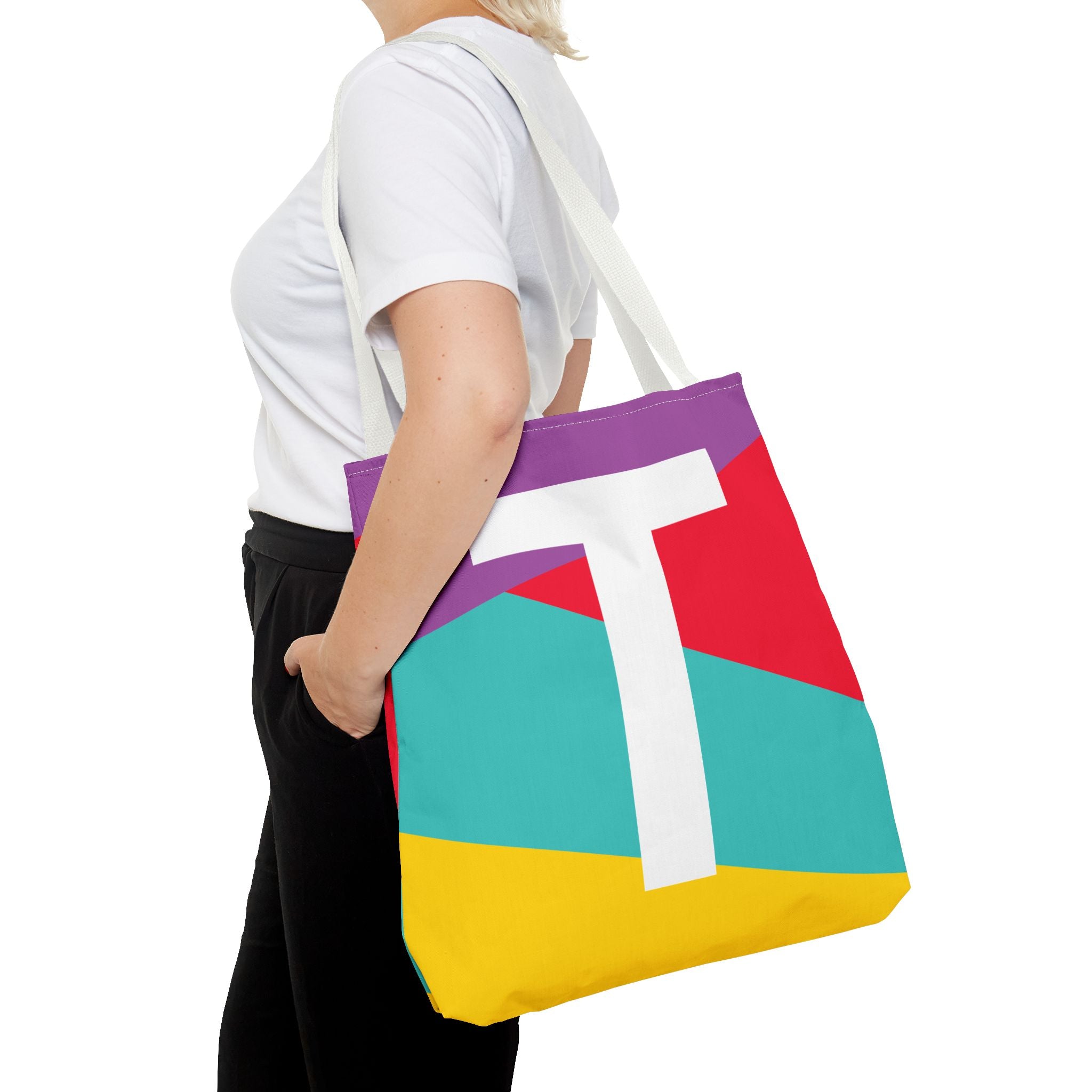 Monogram 'T' Colorblock Tote Bag — Personalized Initial T Shoulder Tote