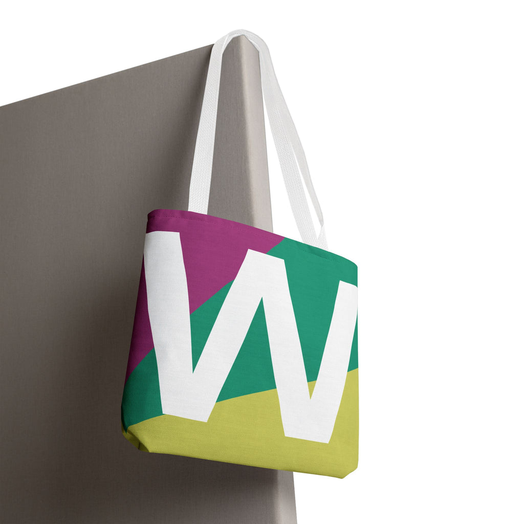 Monogram 'W' Colorblock Tote Bag — Personalized Initial W Shoulder Tote