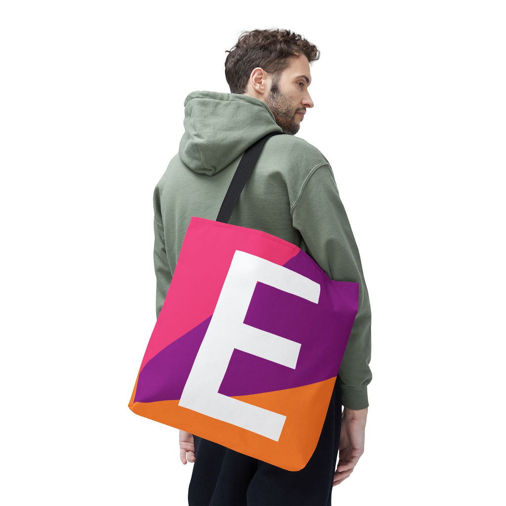 Monogram 'E' Colorblock Tote Bag — Personalized Initial E Shoulder Tote