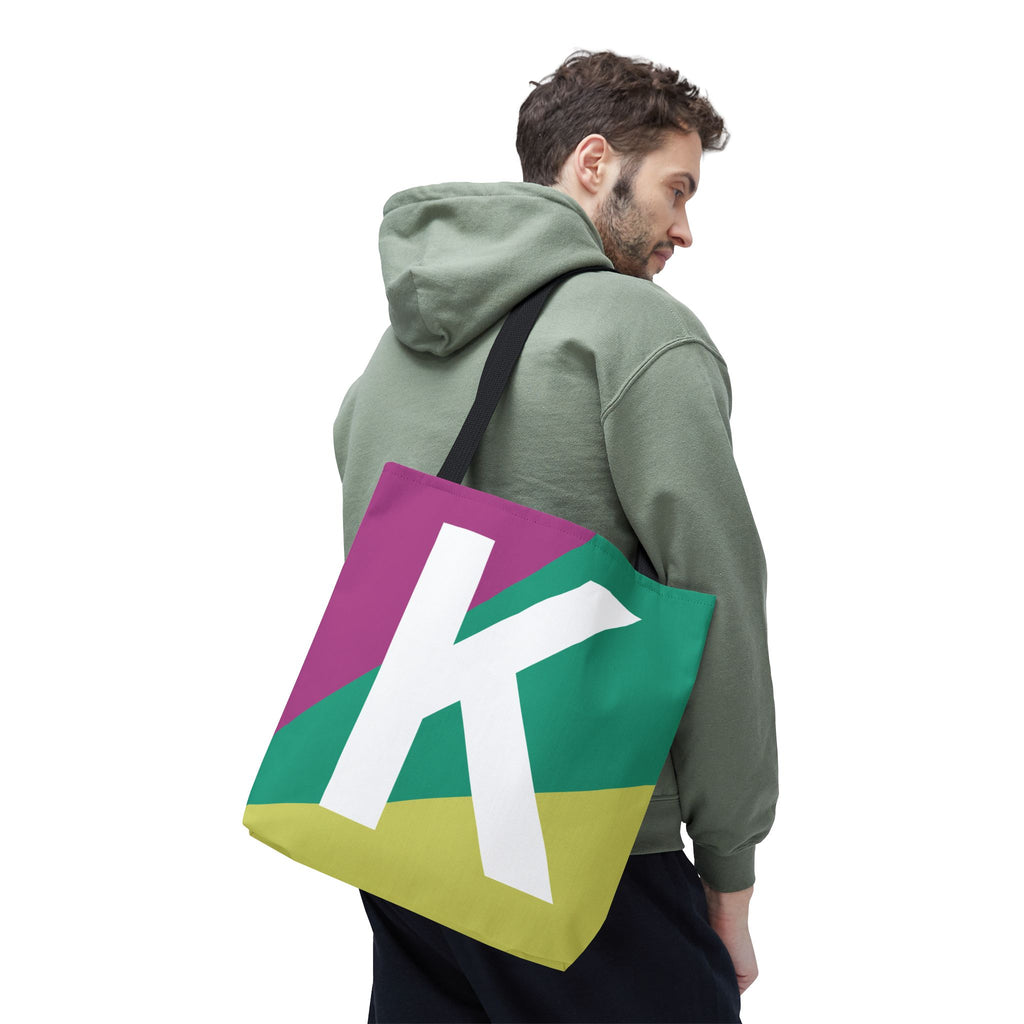 Monogram 'K' Colorblock Tote Bag — Personalized Initial K Shoulder Tote