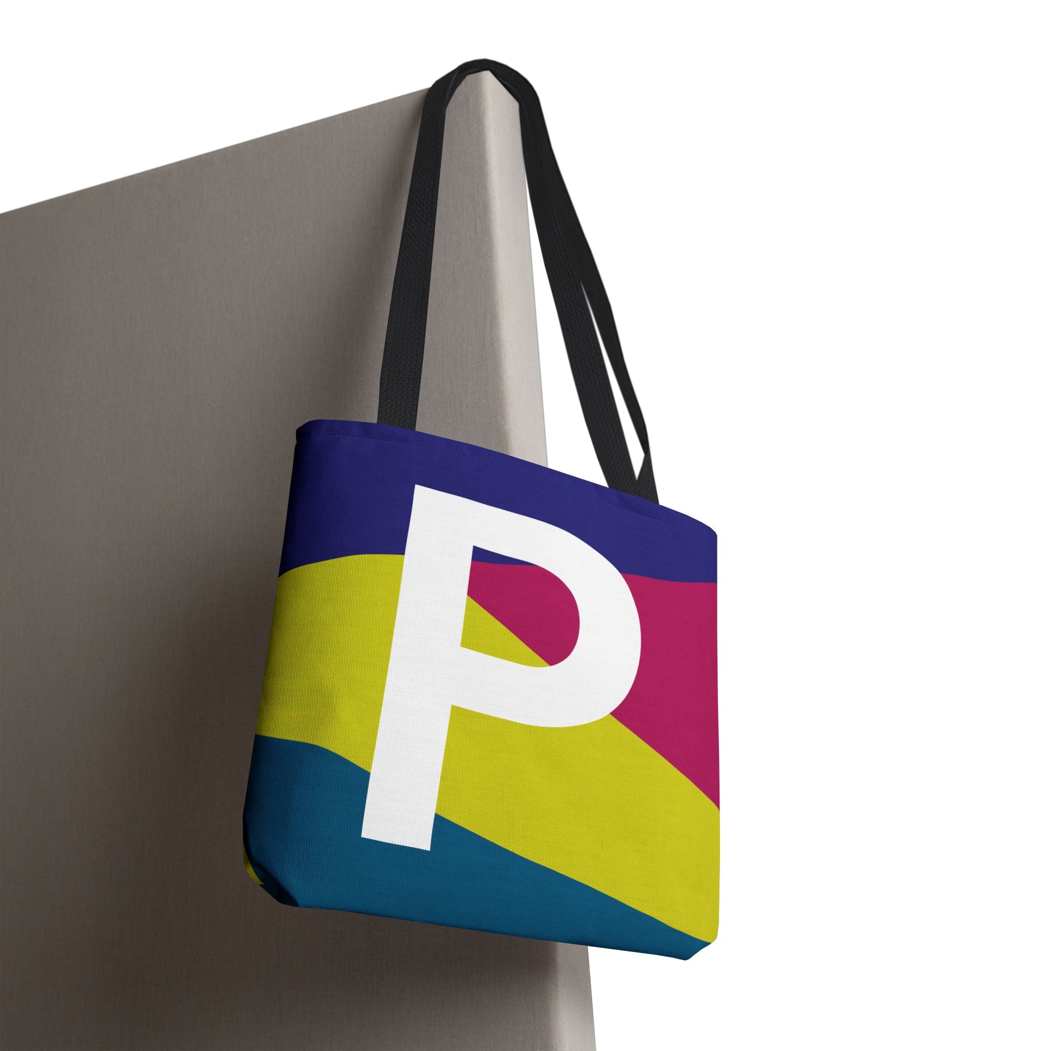 Monogram 'P' Colorblock Tote Bag — Personalized Initial P Shoulder Tote