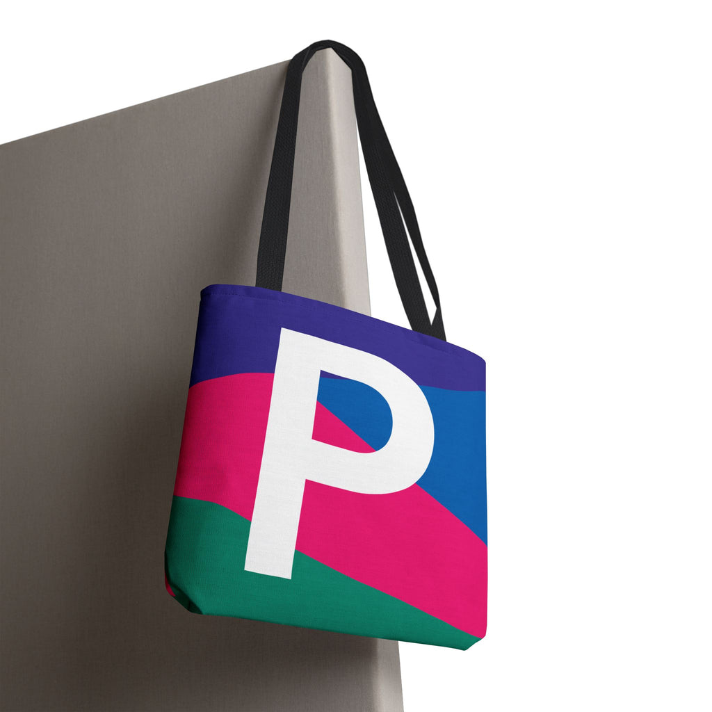 Monogram 'P' Colorblock Tote Bag — Personalized Initial P Shoulder Tote
