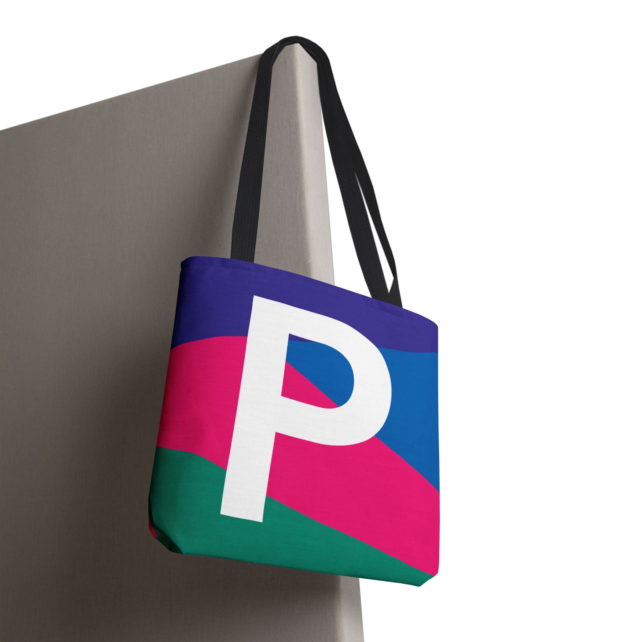 Monogram 'P' Colorblock Tote Bag — Personalized Initial P Shoulder Tote