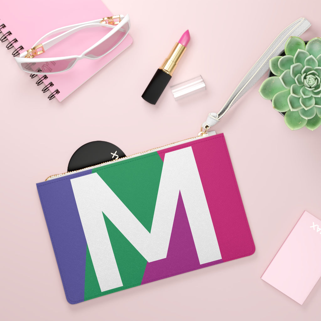 Monogram 'M' Colorblock Clutch Bag — Bold Geometric Wristlet for Everyday & Gifts