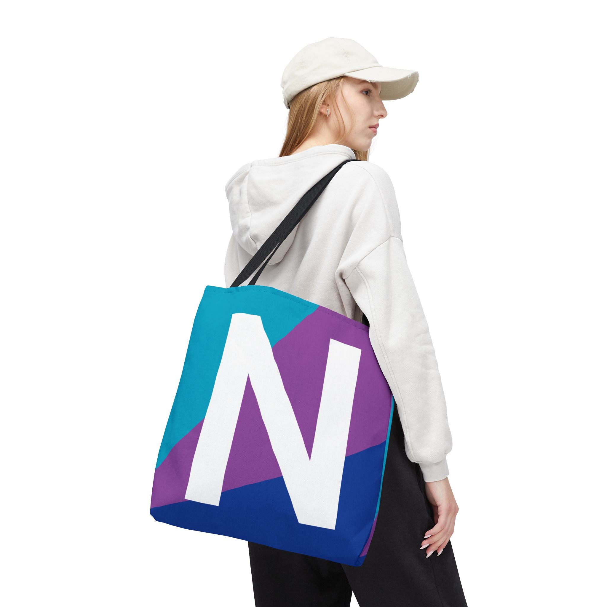 Monogram 'N' Colorblock Tote Bag — Personalized Initial N Shoulder Tote