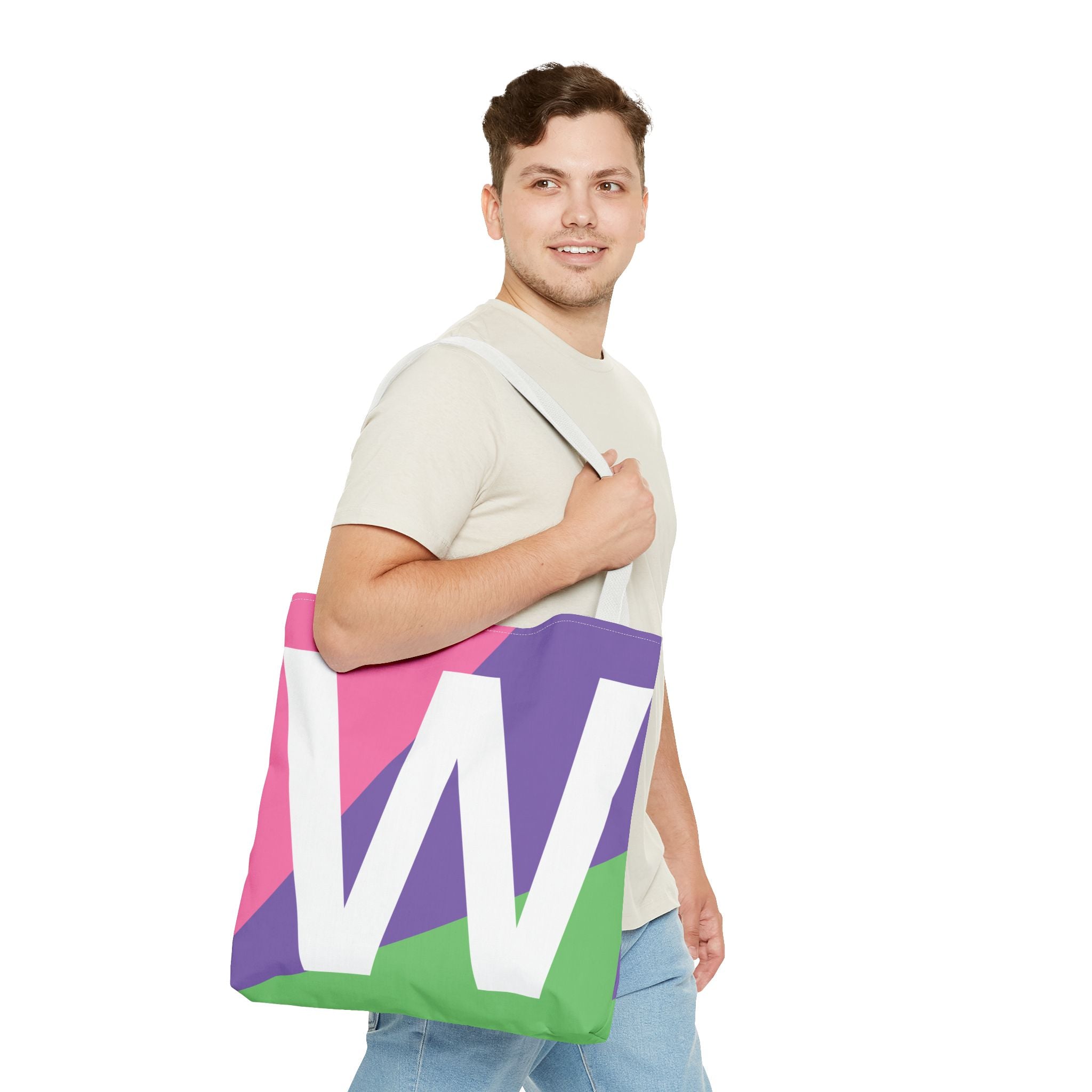 Monogram 'W' Colorblock Tote Bag — Personalized Initial W Shoulder Tote