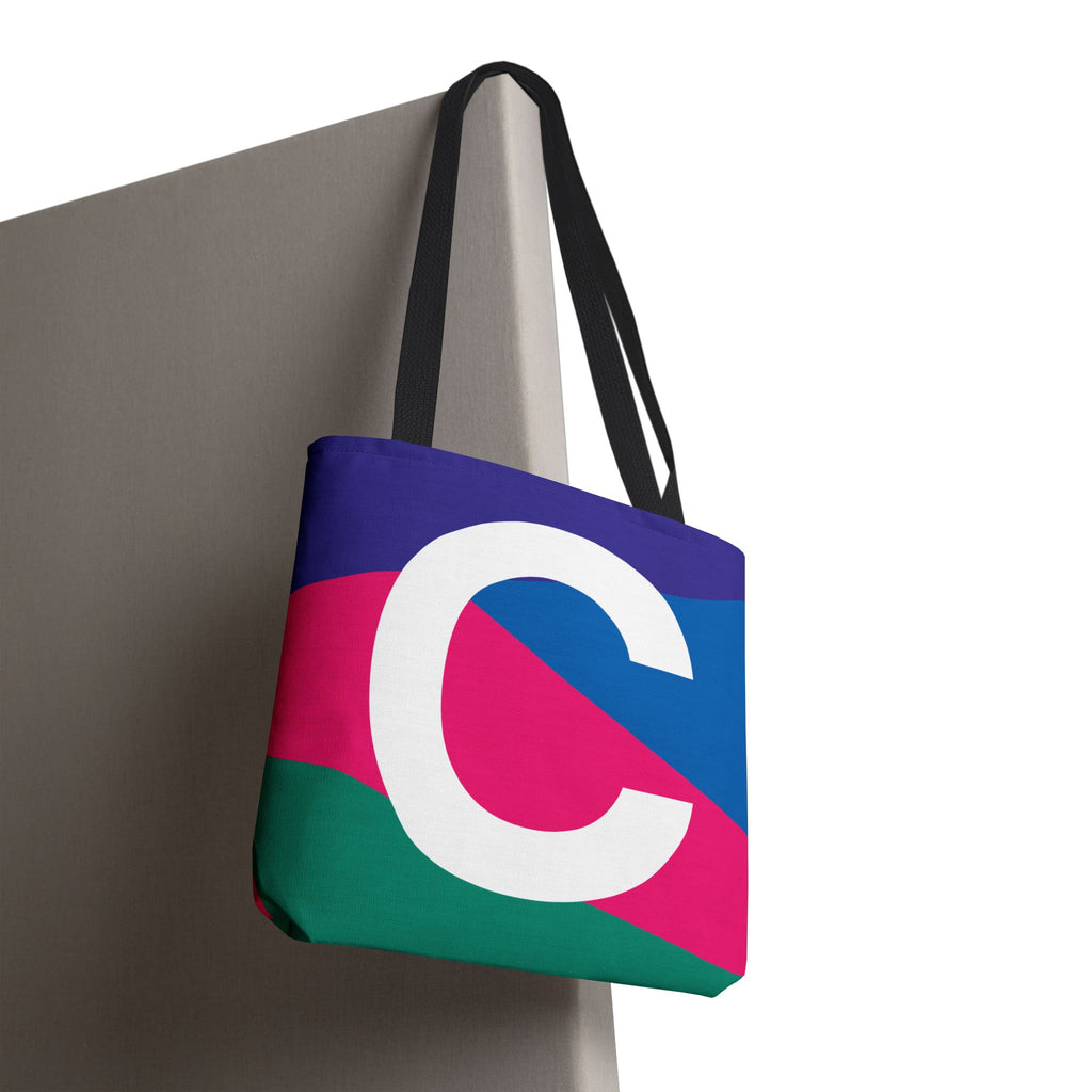 Monogram 'C' Colorblock Tote Bag — Personalized Initial C Shoulder Tote