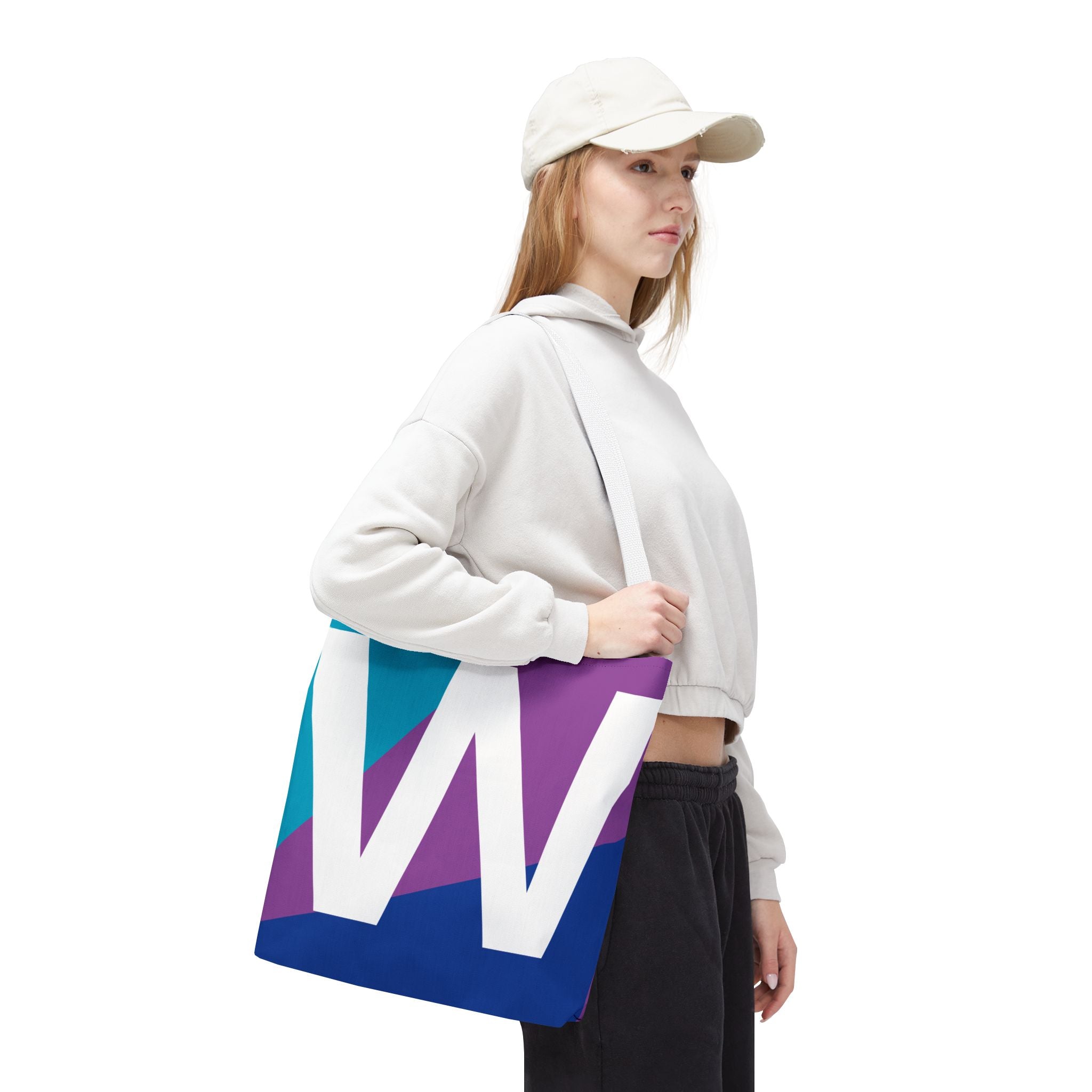 Monogram 'W' Colorblock Tote Bag — Personalized Initial W Shoulder Tote