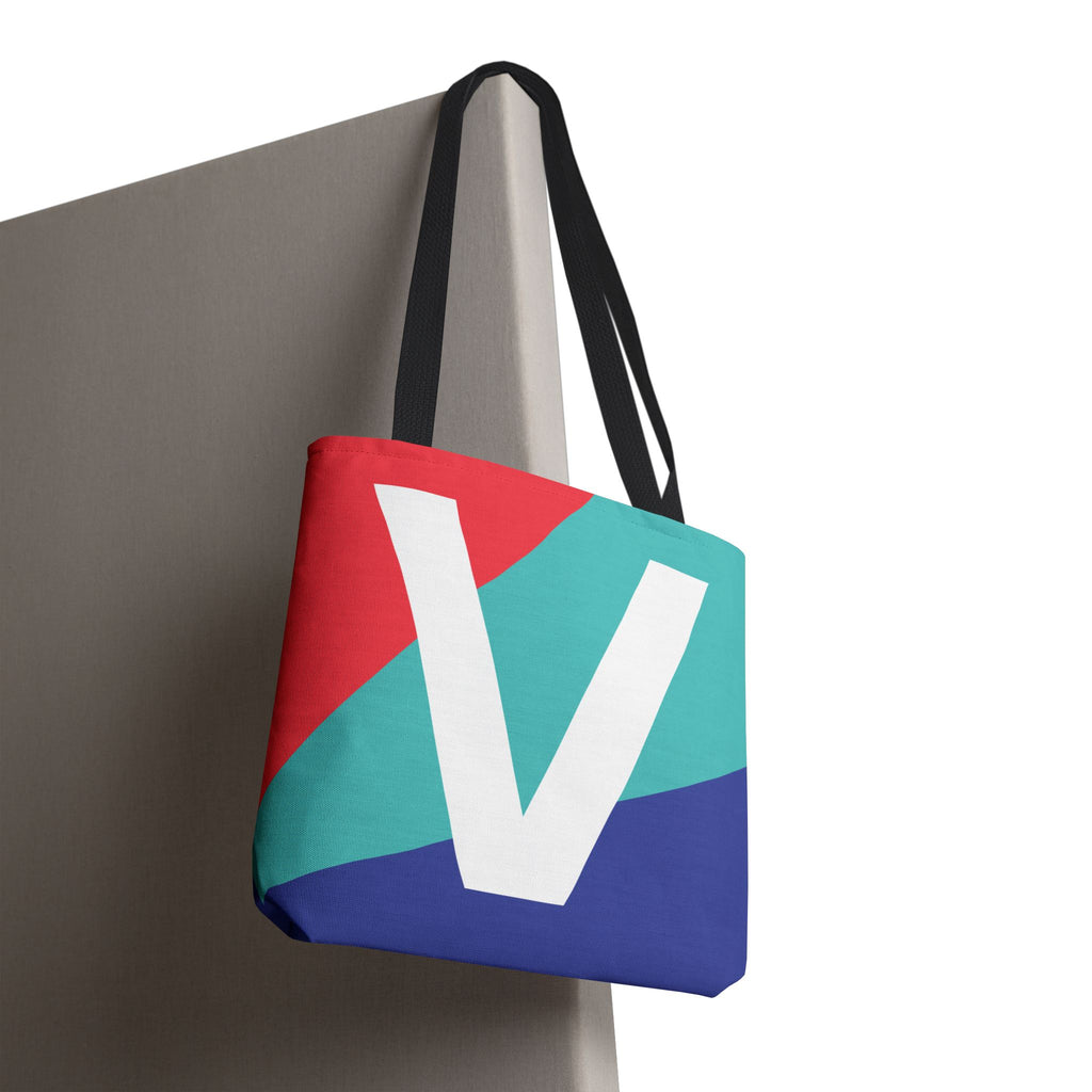 Monogram 'V' Colorblock Tote Bag — Personalized Initial V Shoulder Tote