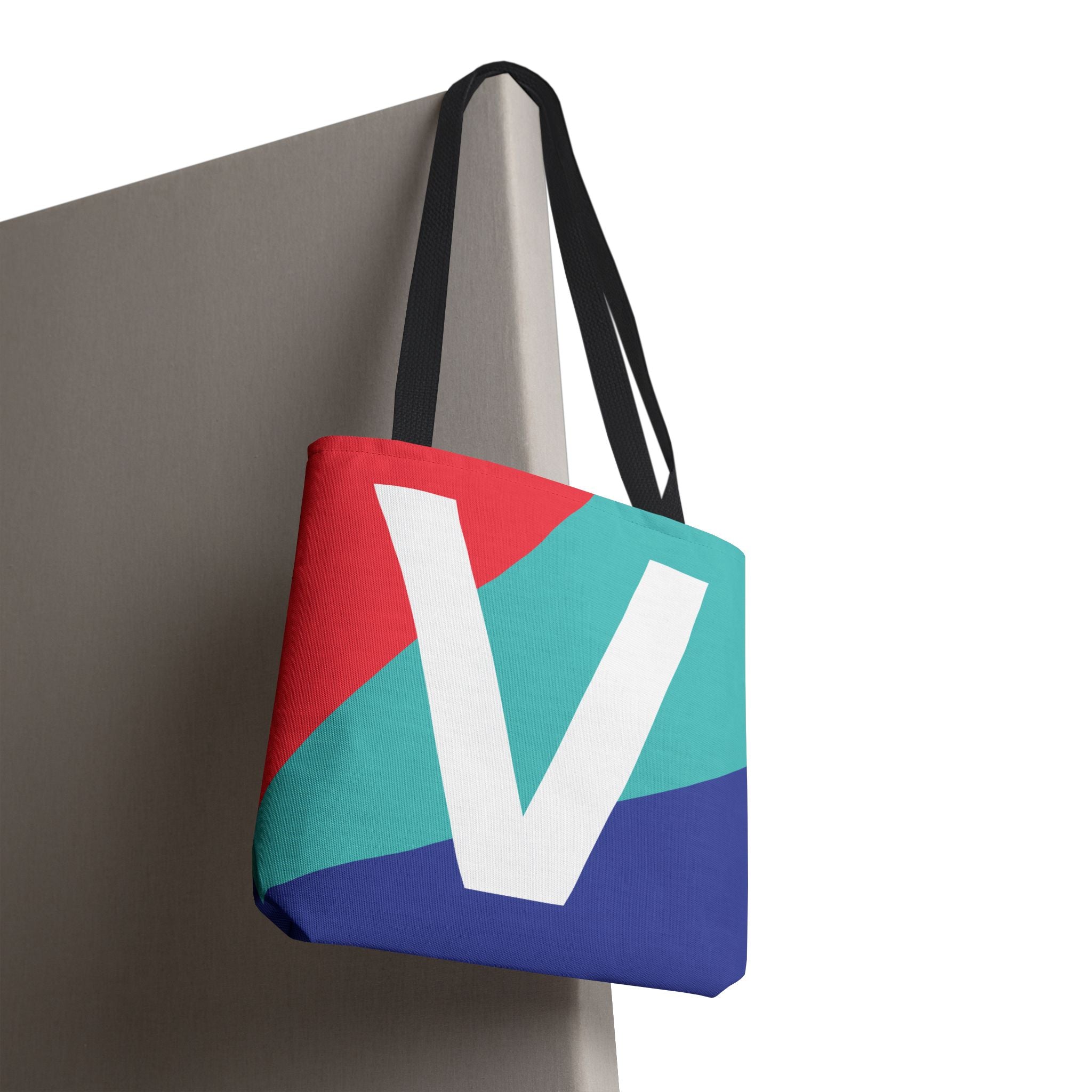 Monogram 'V' Colorblock Tote Bag — Personalized Initial V Shoulder Tote