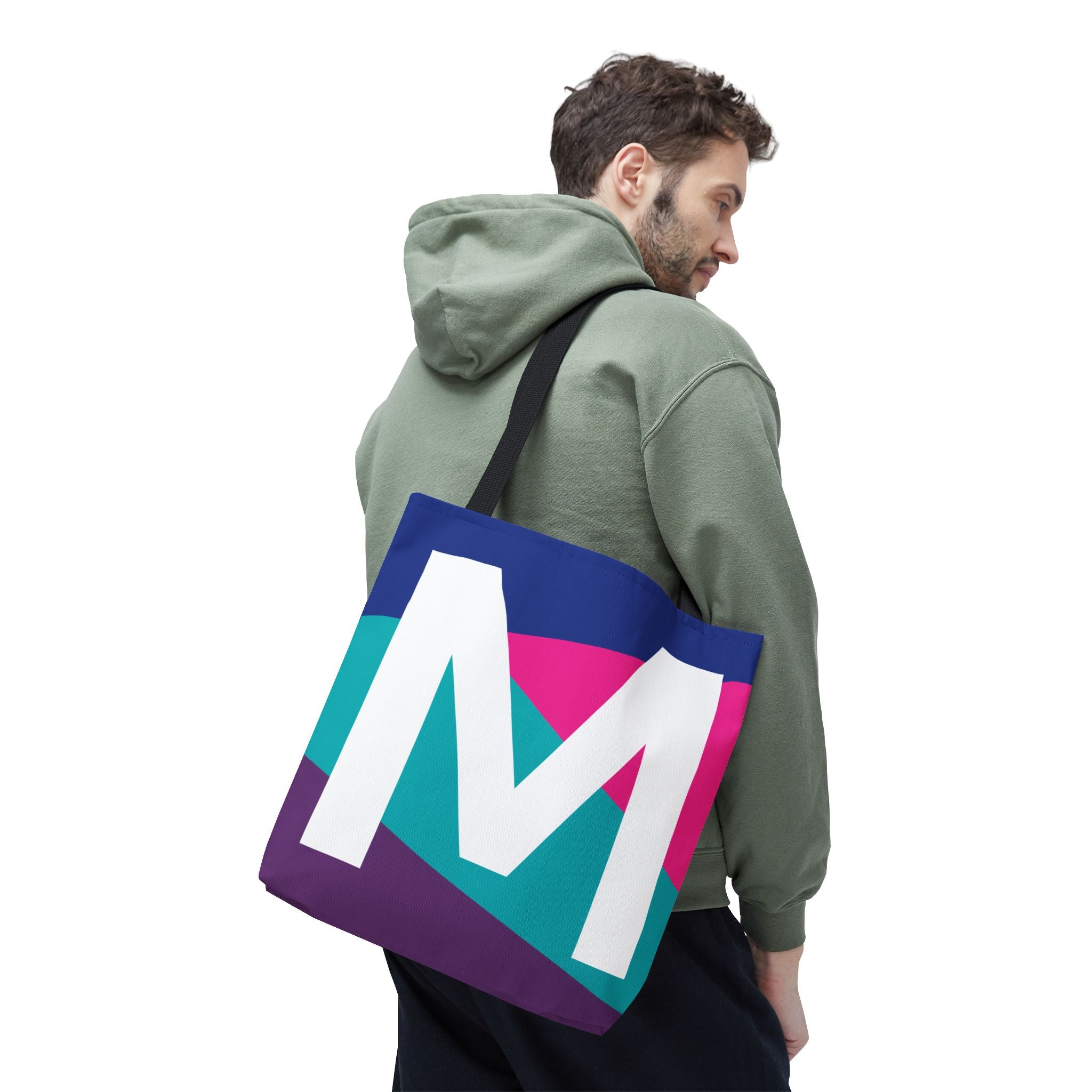 Monogram 'M' Colorblock Tote Bag — Personalized Initial L Shoulder Tote