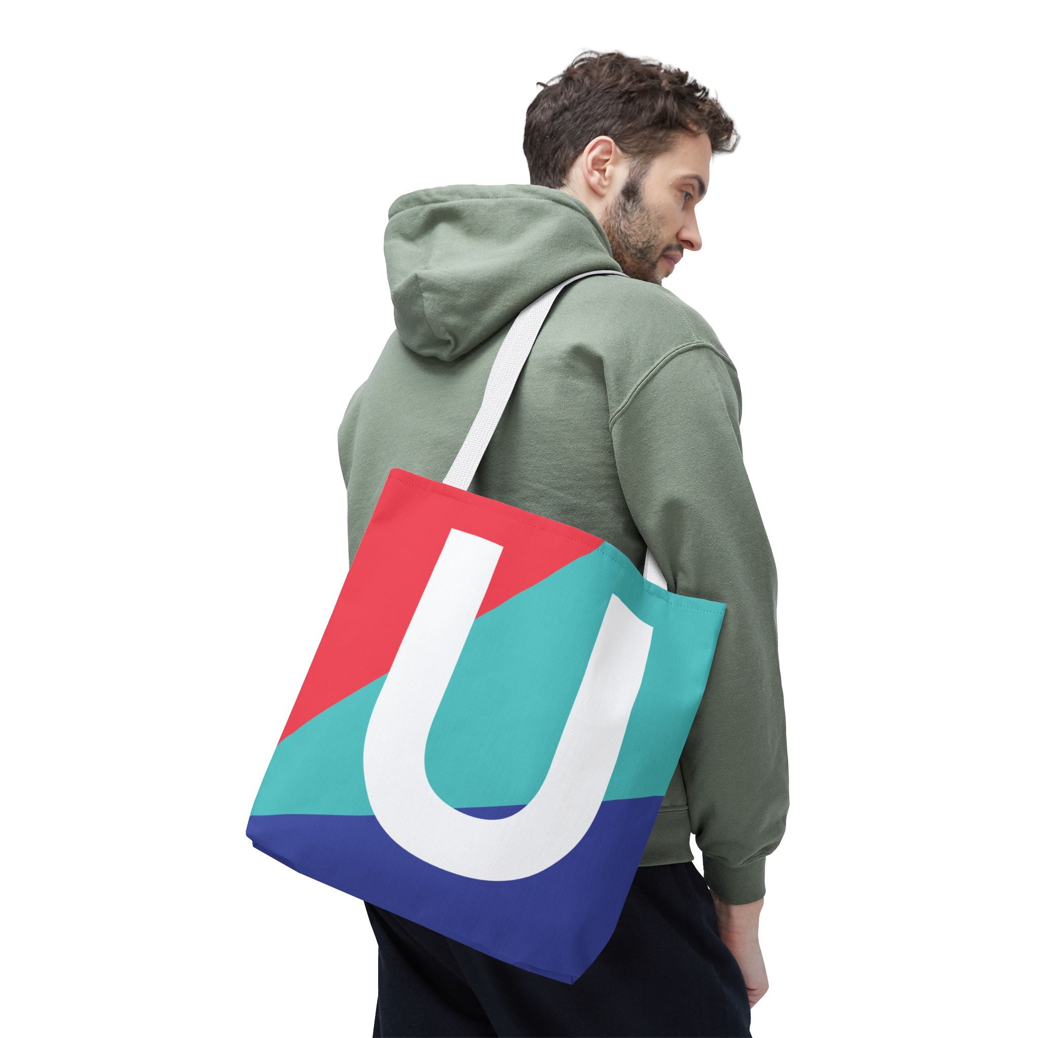 Monogram 'U' Colorblock Tote Bag — Personalized Initial U Shoulder Tote