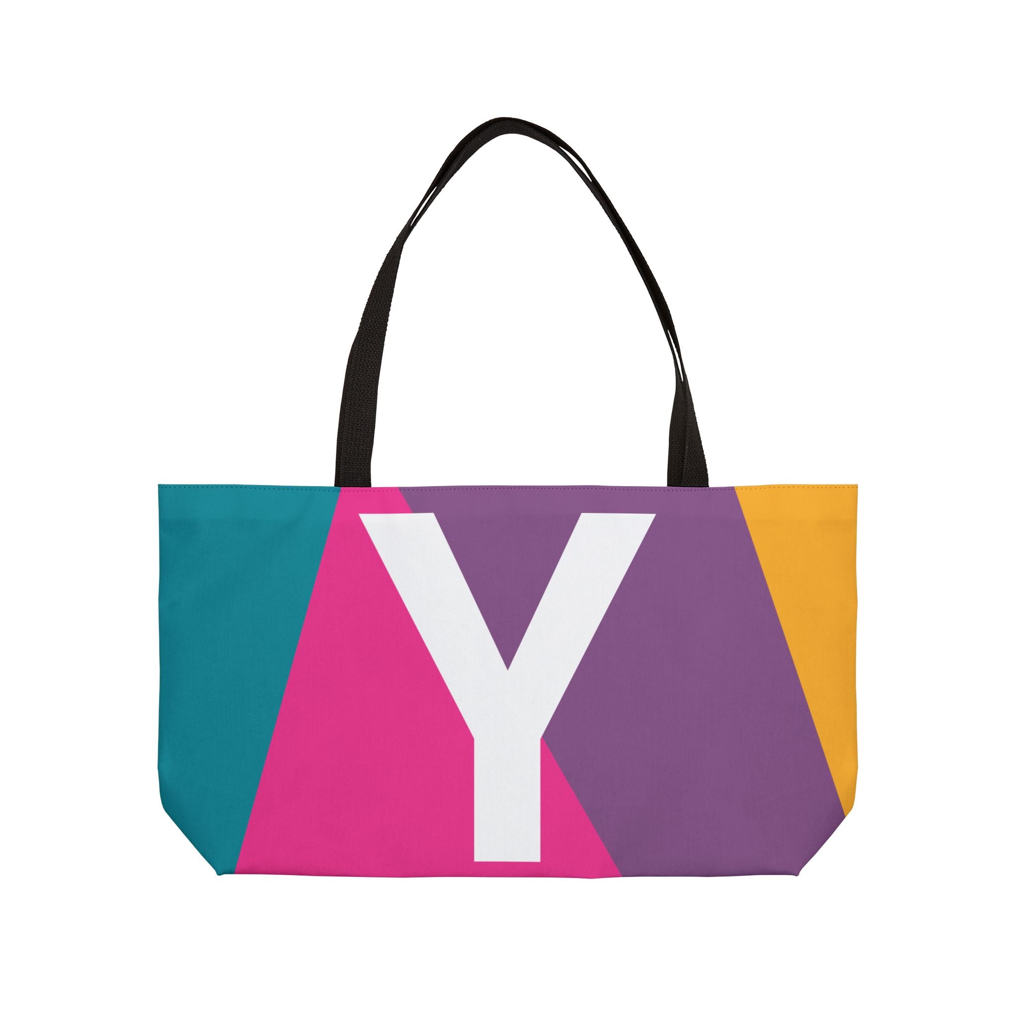 Personalized 'Y' Colorblock Tote Bag — Monogram Weekender Tote