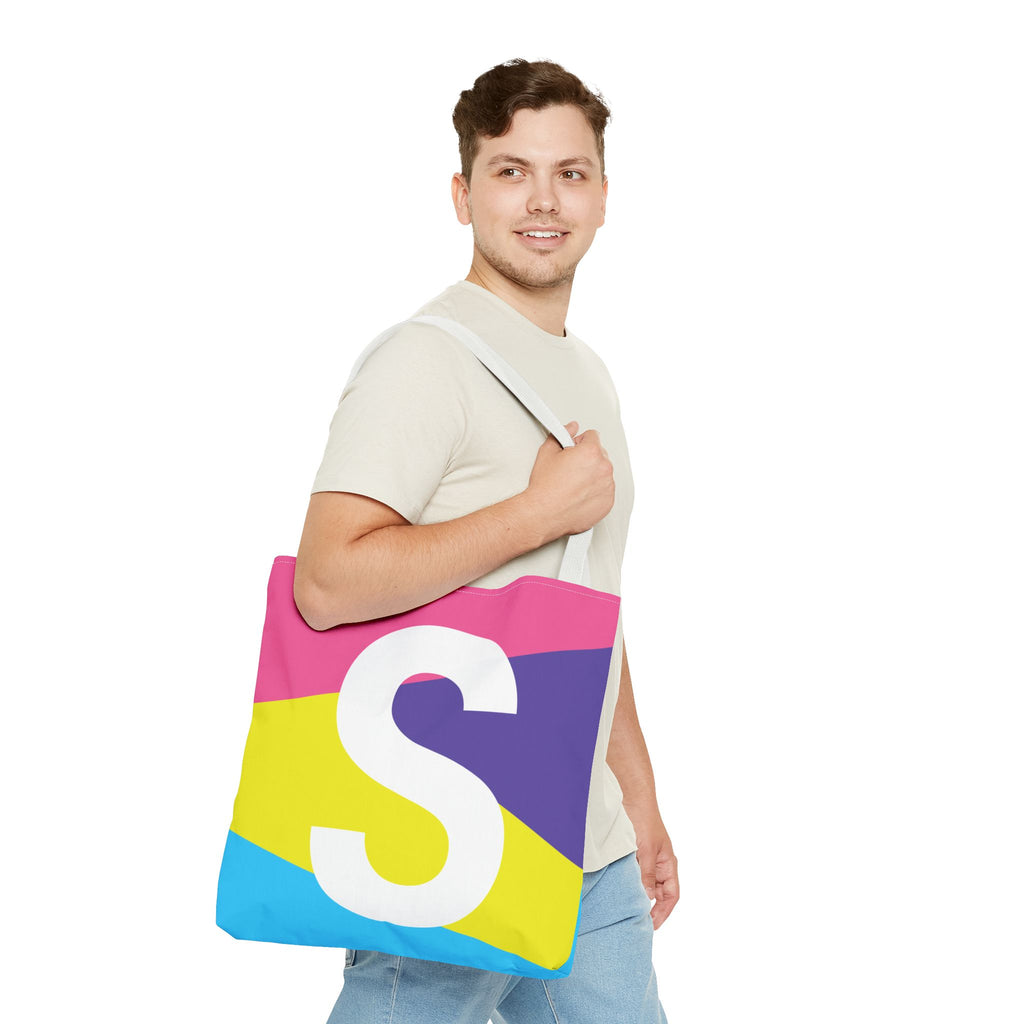 Monogram 'S' Colorblock Tote Bag — Personalized Initial S Shoulder Tote