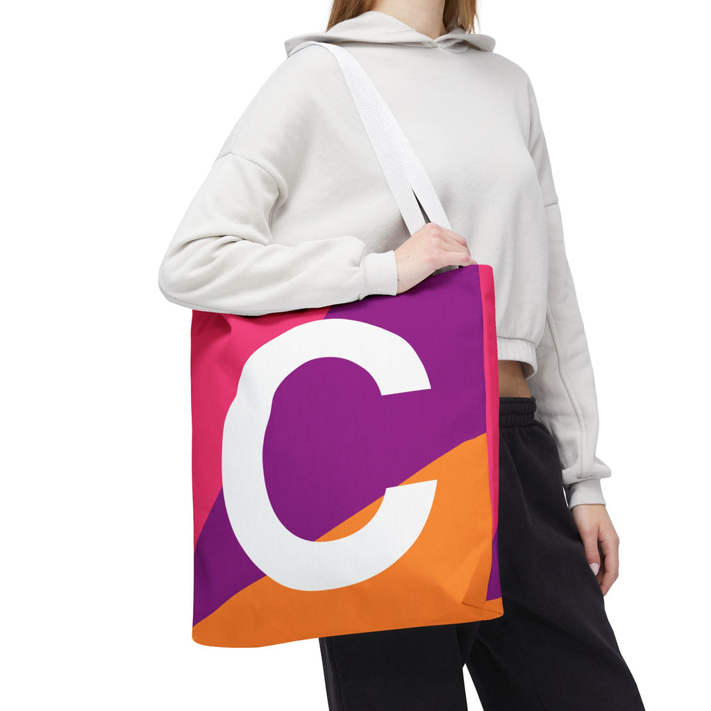 Monogram 'C' Colorblock Tote Bag — Personalized Initial C Shoulder Tote