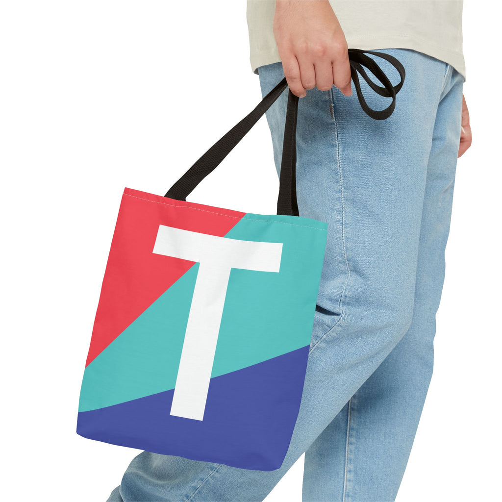 Monogram 'T' Colorblock Tote Bag — Personalized Initial T Shoulder Tote