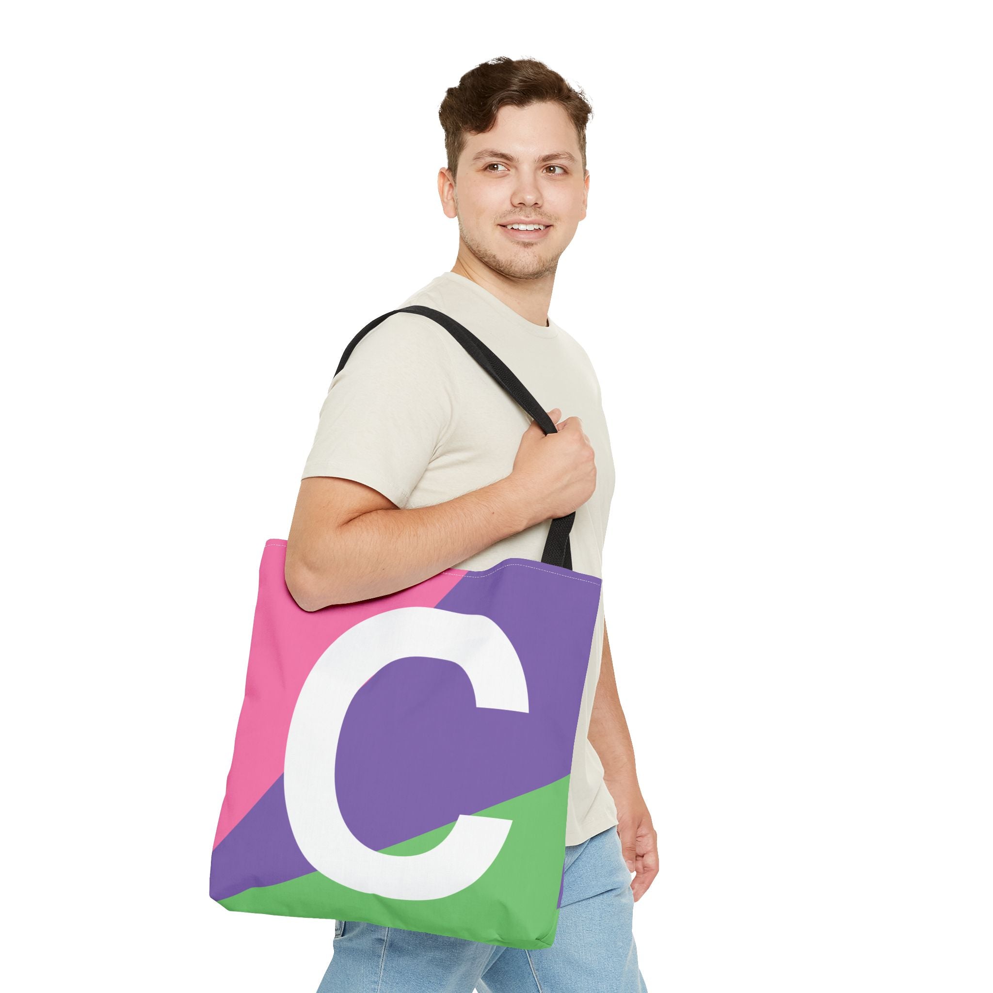 Monogram 'C' Colorblock Tote Bag — Personalized Initial C Shoulder Tote