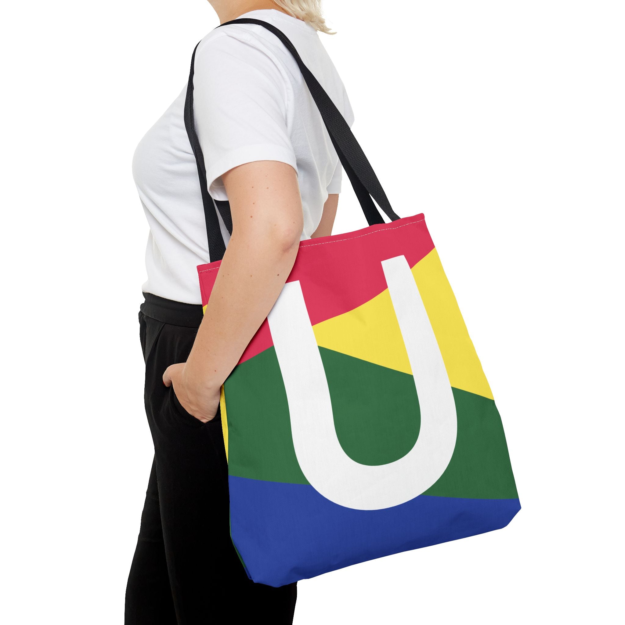 Monogram 'U' Colorblock Tote Bag — Personalized Initial U Shoulder Tote
