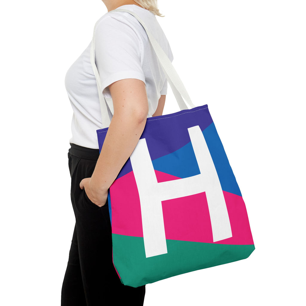 Monogram 'H' Colorblock Tote Bag — Personalized Initial H Shoulder Tote