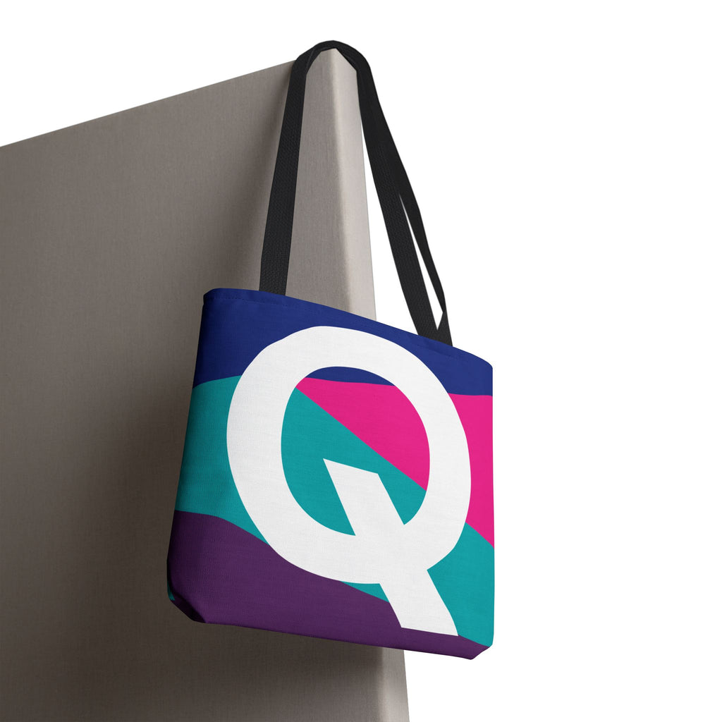 Monogram 'Q' Colorblock Tote Bag — Personalized Initial Q Shoulder Tote