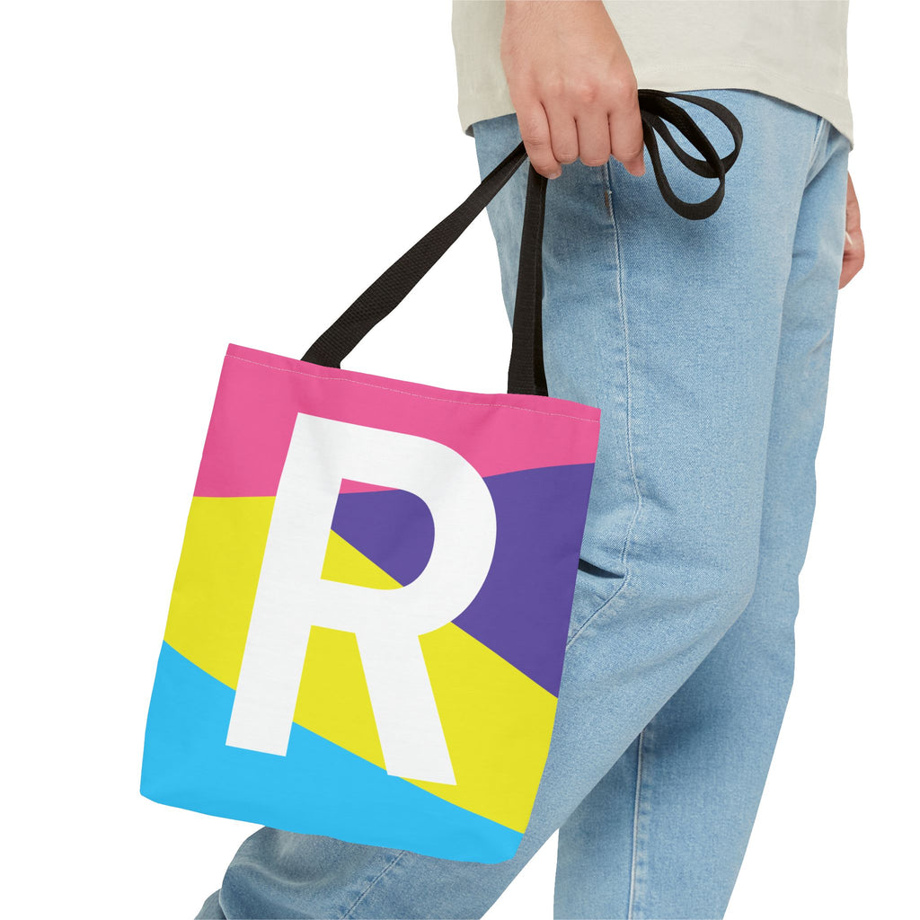 Monogram 'R' Colorblock Tote Bag — Personalized Initial R Shoulder Tote