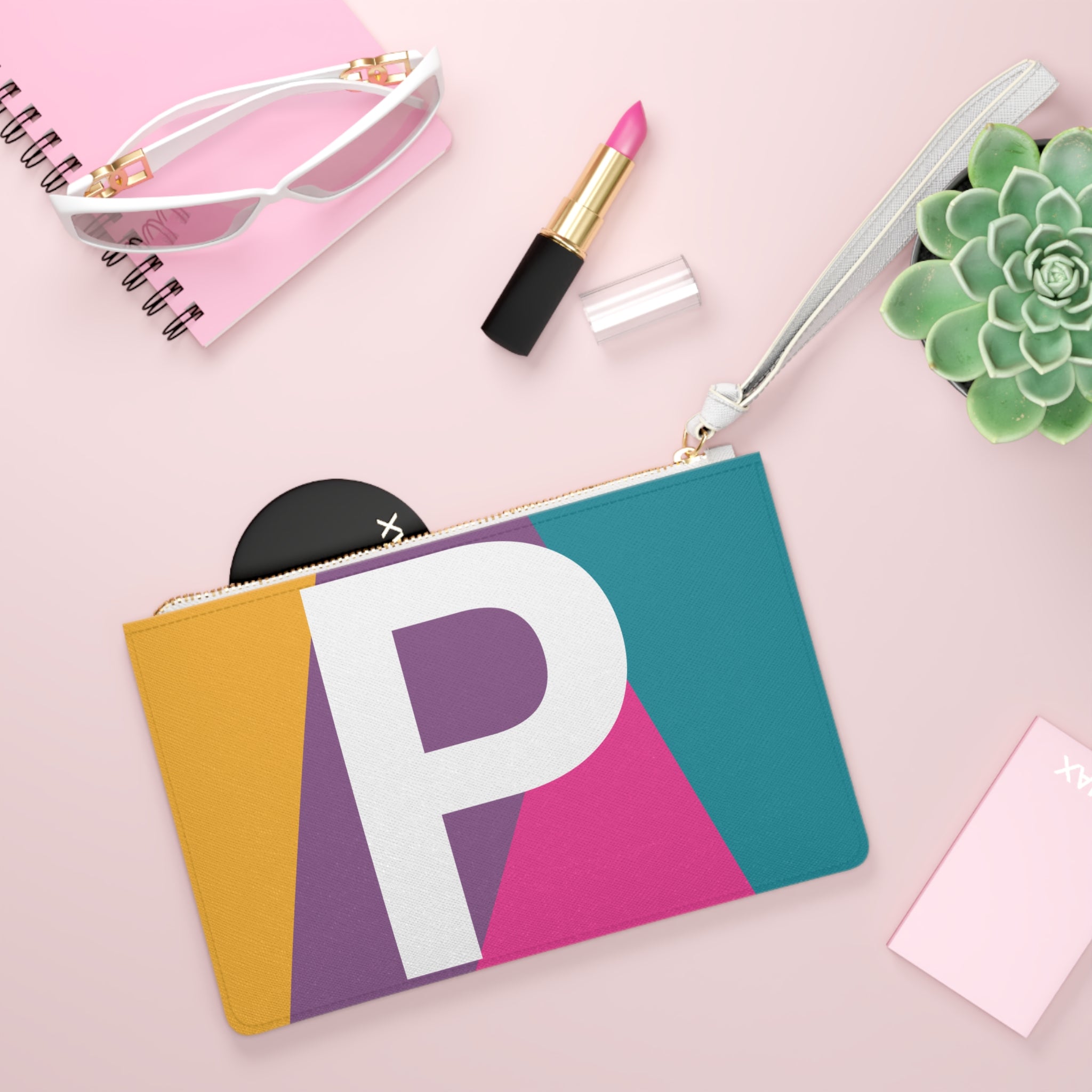 Monogram 'P' Colorblock Clutch Bag — Bold Geometric Wristlet for Everyday & Gifts